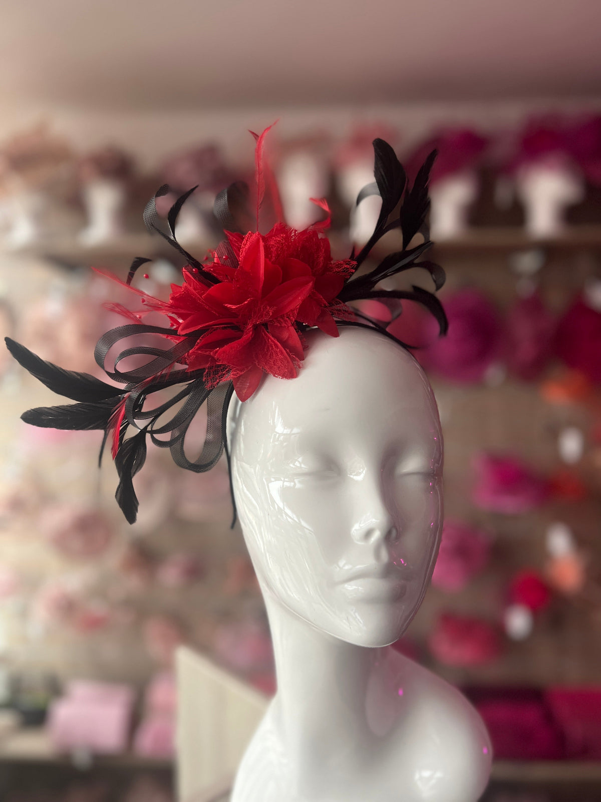 Headband Red &amp; Black Fascinator With Flower &amp; Loops-Fascinators Direct