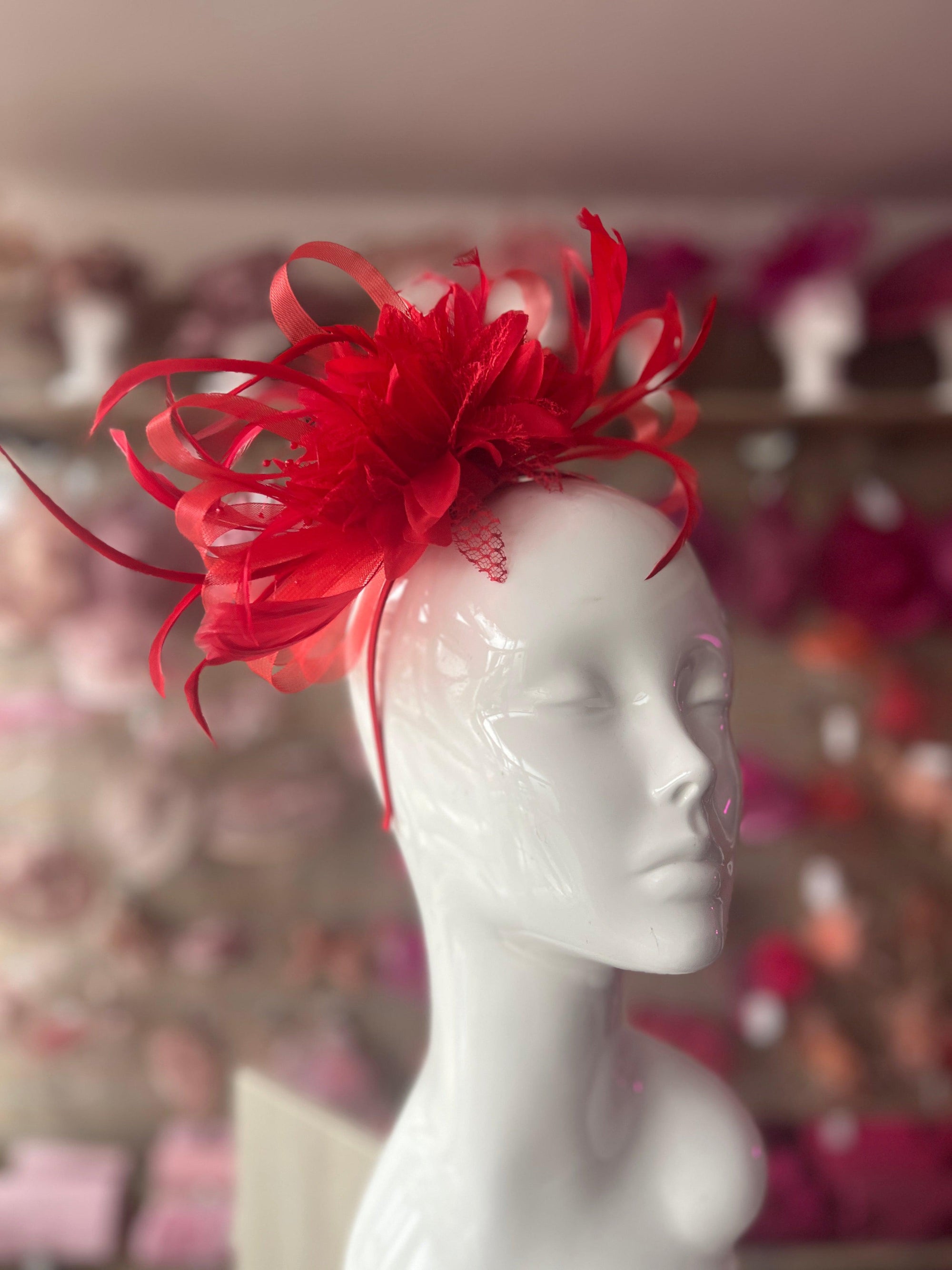 Headband Red Fascinator With Flower & Loops-Fascinators Direct