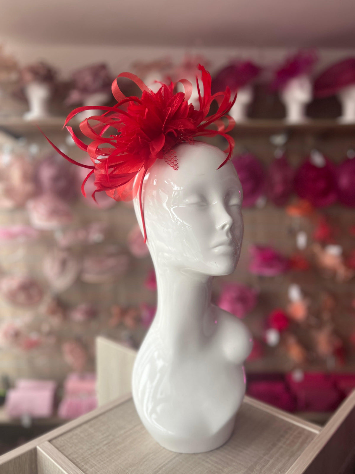 Headband Red Fascinator With Flower &amp; Loops-Fascinators Direct