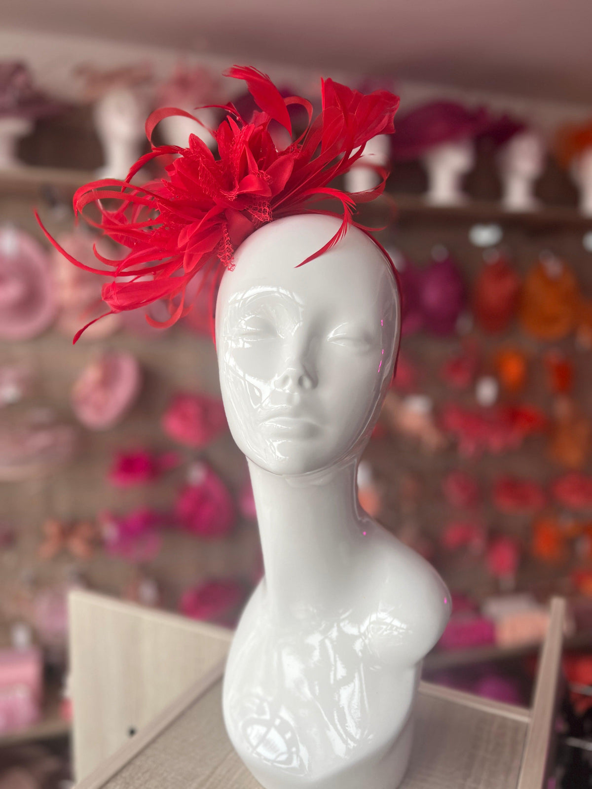 Headband Red Fascinator With Flower &amp; Loops-Fascinators Direct