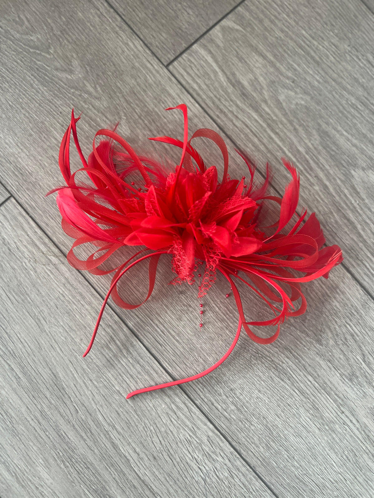 Headband Red Fascinator With Flower &amp; Loops-Fascinators Direct