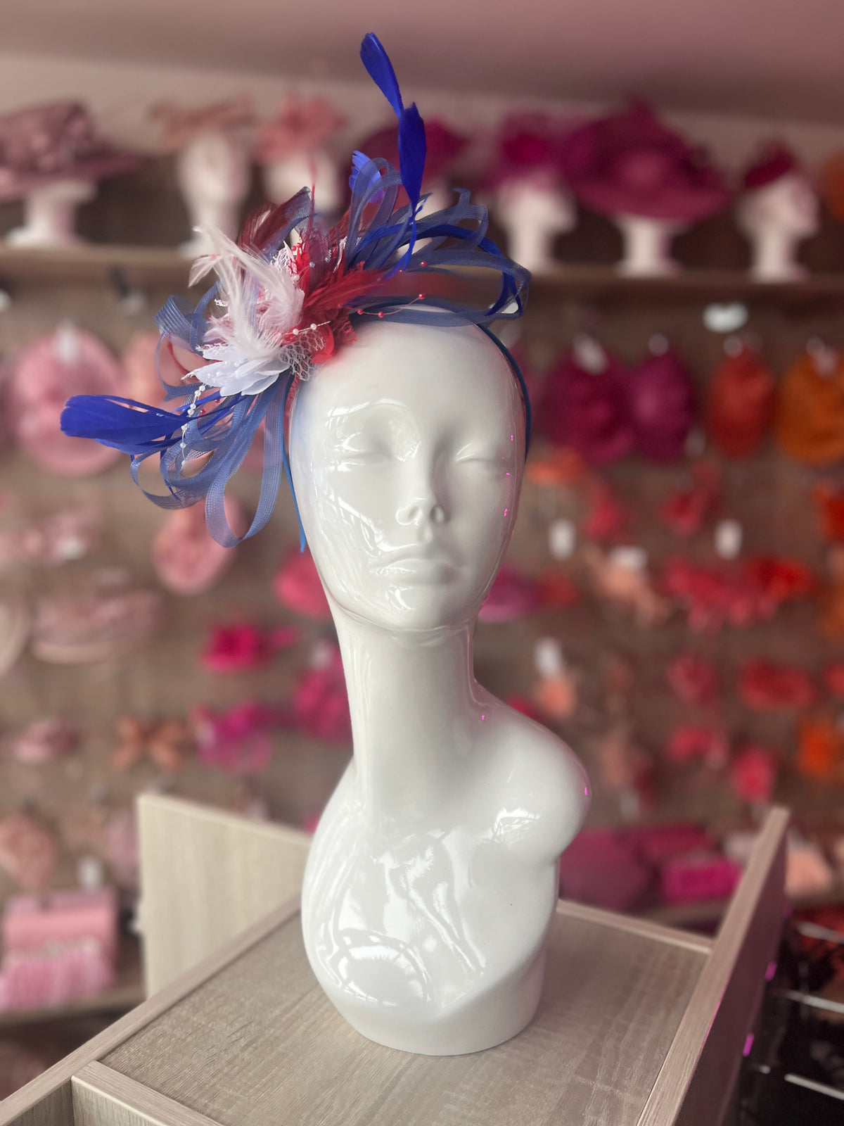 Headband Red,White &amp; Blue Patriotic Fascinator With Flower &amp; Loops-Fascinators Direct