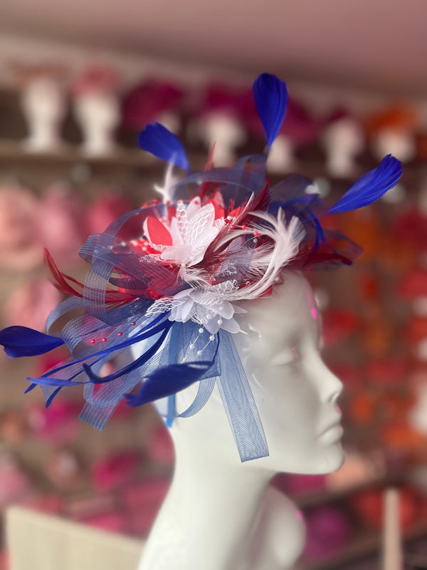 Headband Red,White & Blue Patriotic Fascinator With Flower  display picture 2