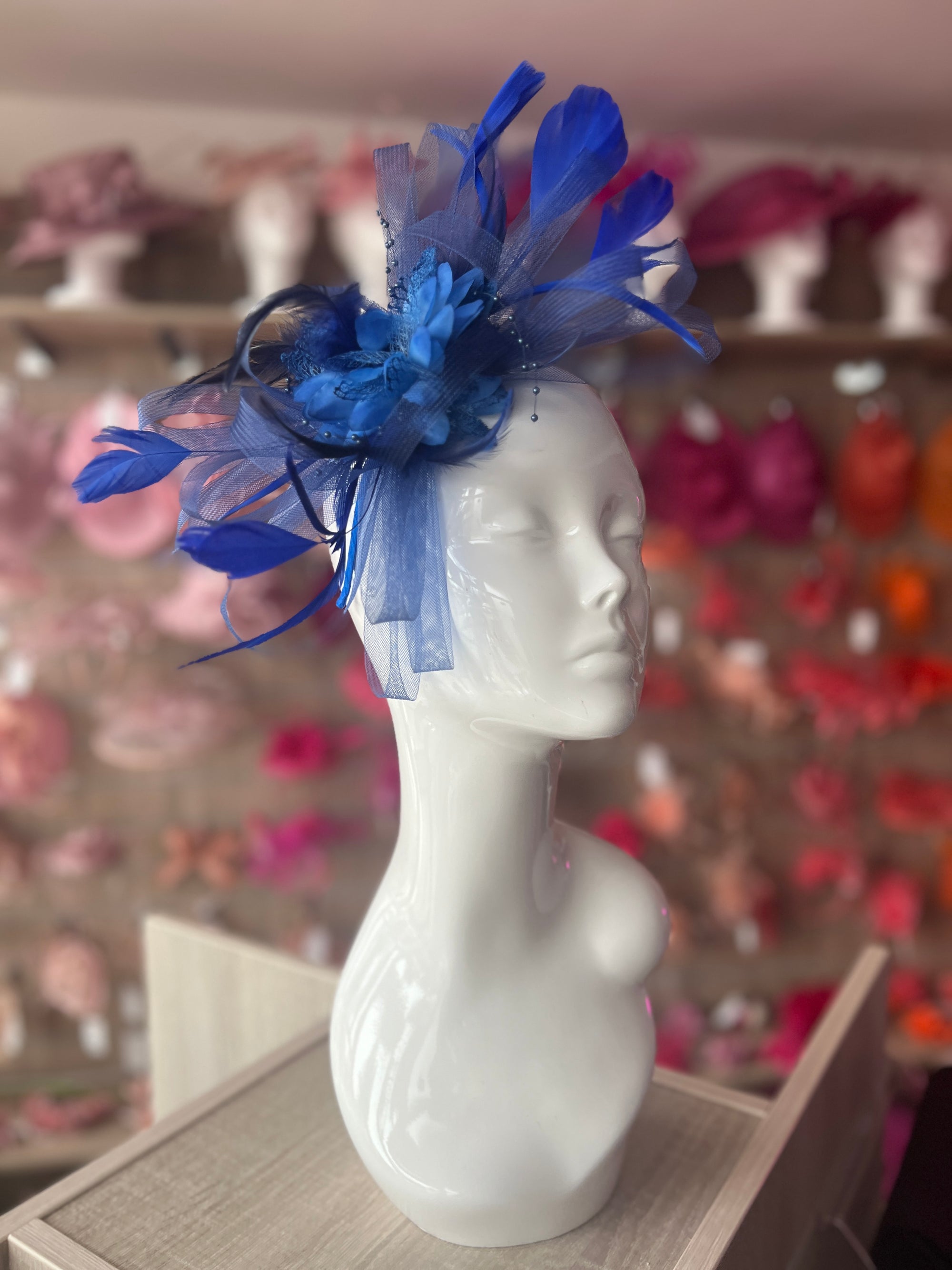 Headband Royal Blue Fascinator With Flower & Loops-Fascinators Direct