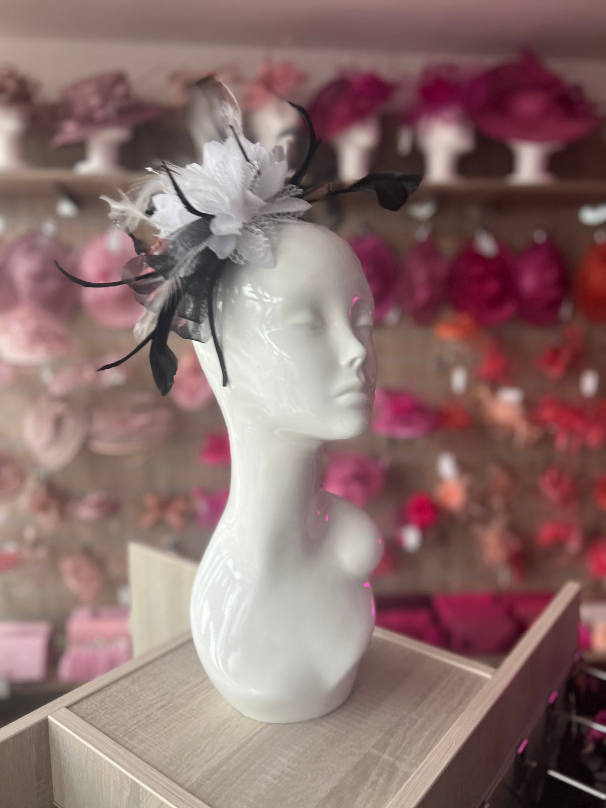 Headband White &amp; Black Fascinator With Flower &amp; Loops-Fascinators Direct