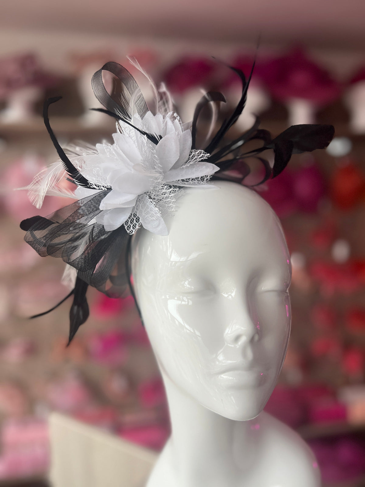 Headband White &amp; Black Fascinator With Flower &amp; Loops-Fascinators Direct