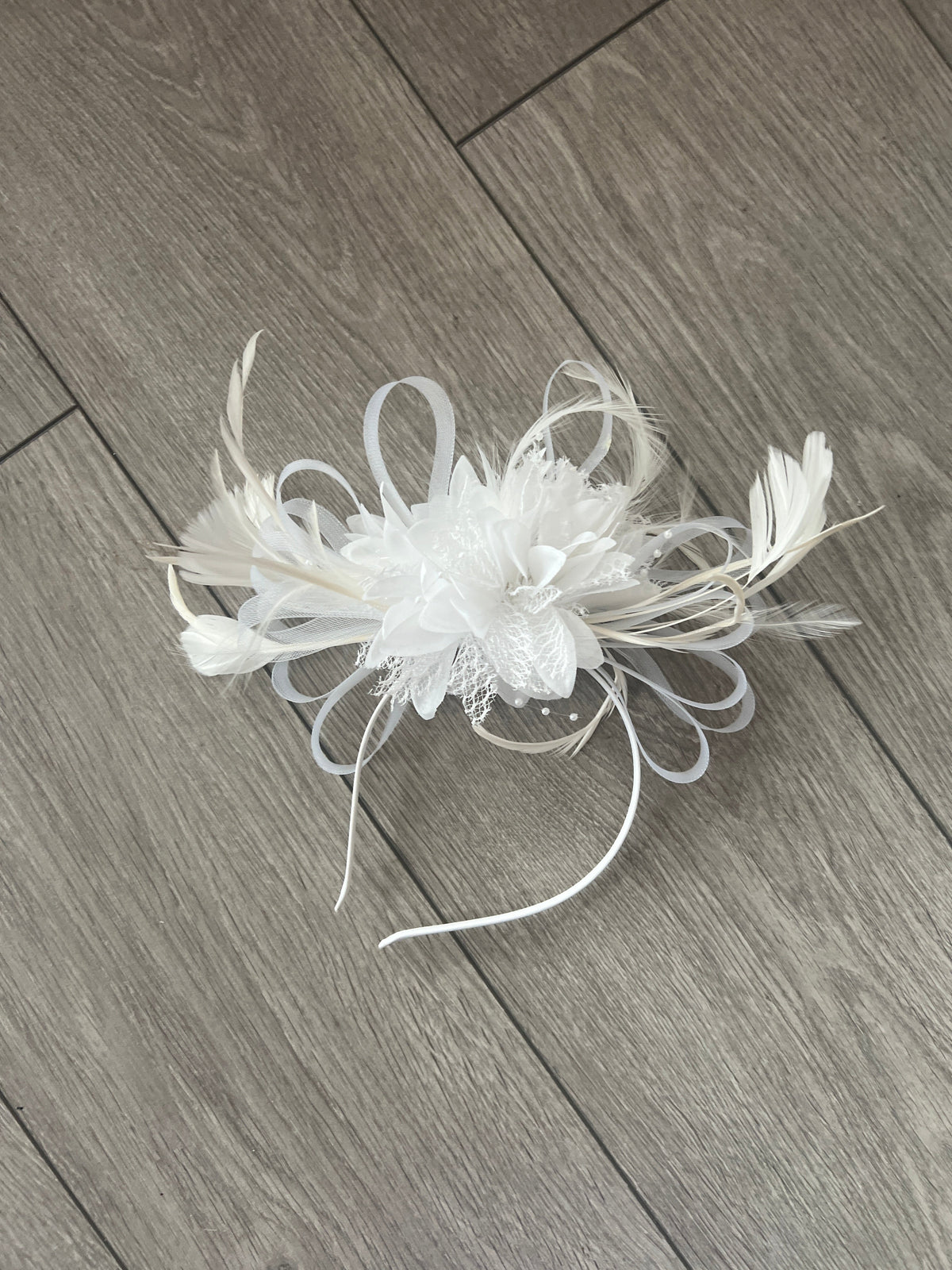 Headband White Fascinator With Flower &amp; Loops-Fascinators Direct