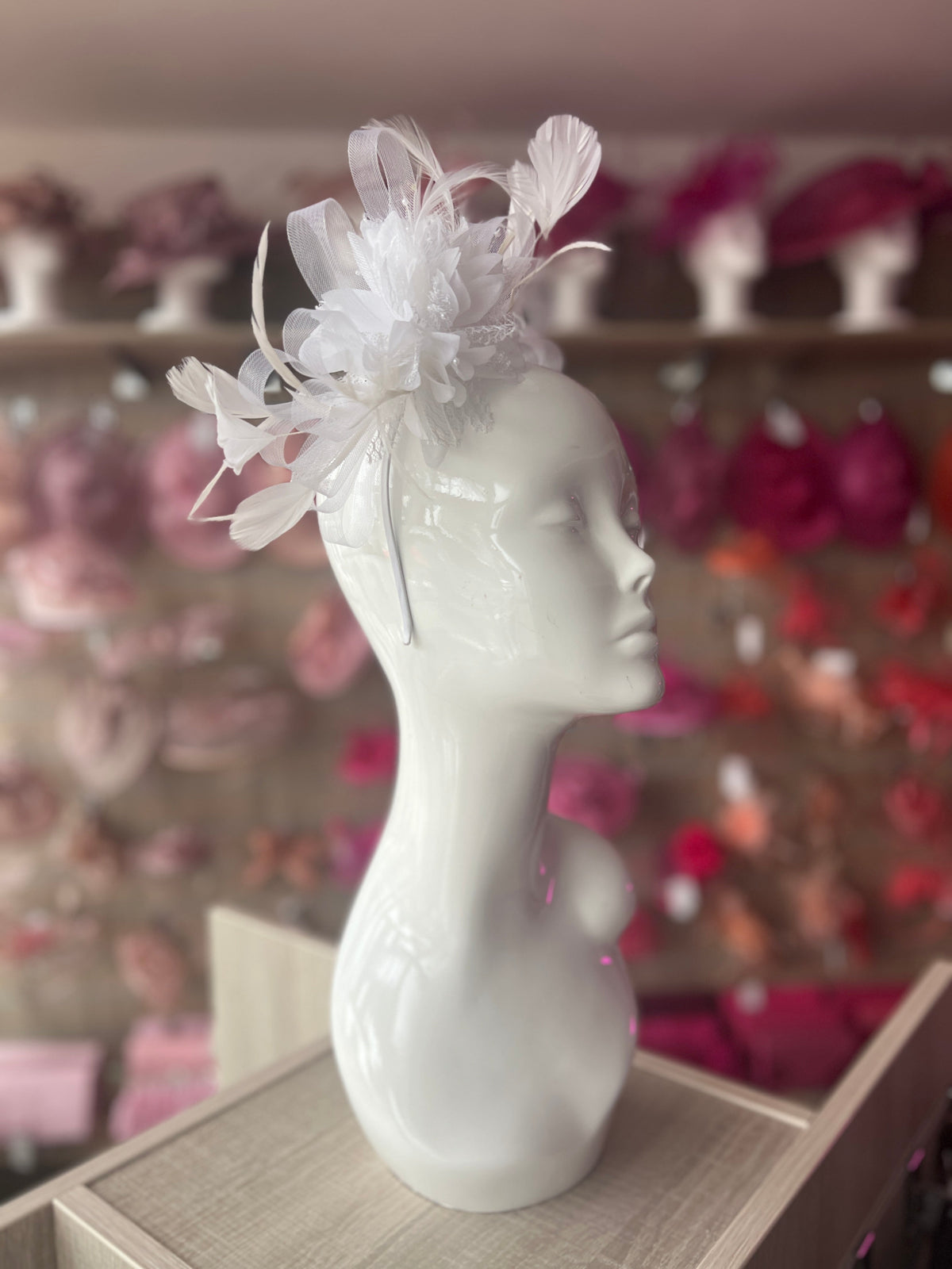 Headband White Fascinator With Flower &amp; Loops-Fascinators Direct