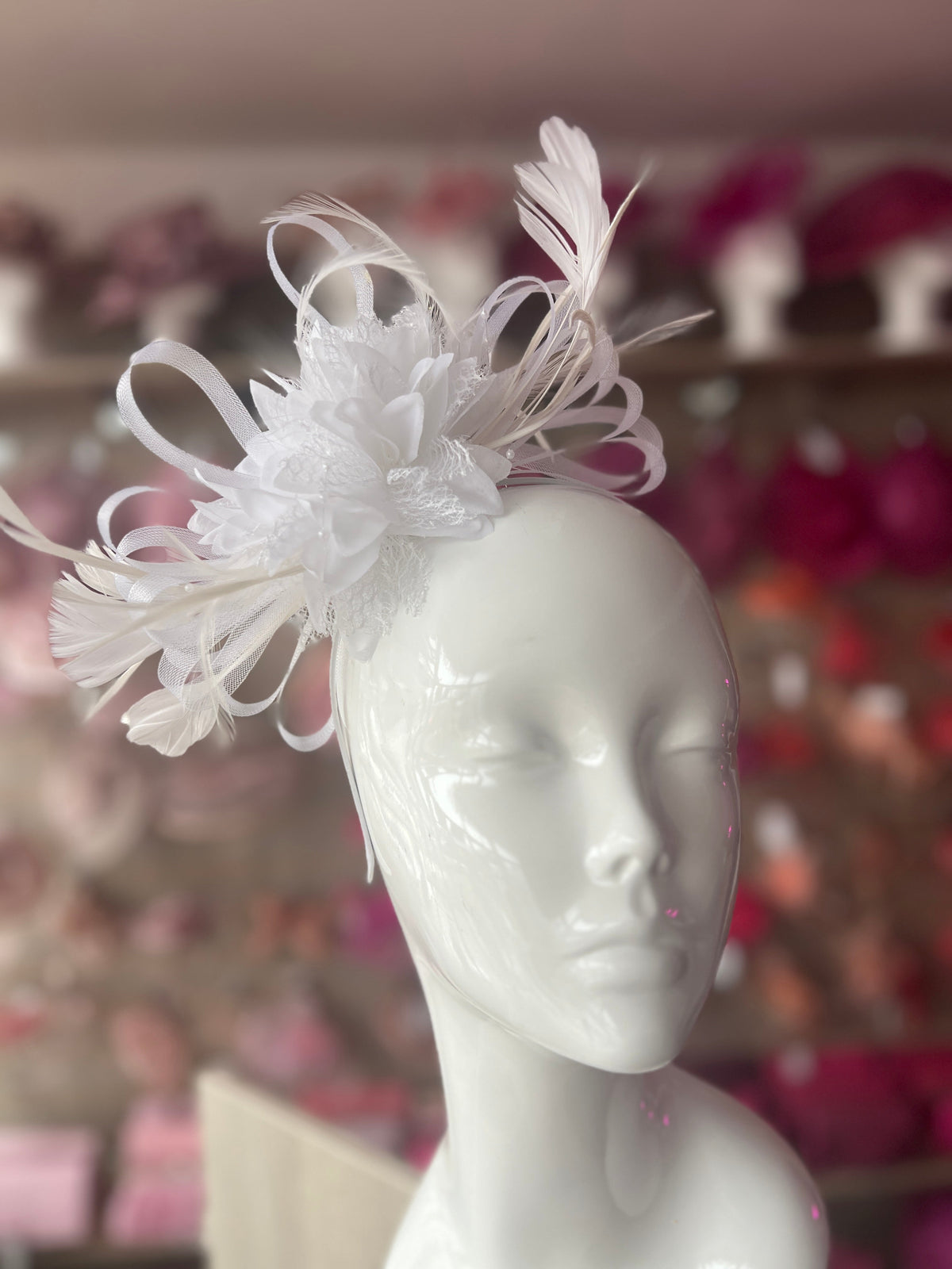 Headband White Fascinator With Flower &amp; Loops-Fascinators Direct