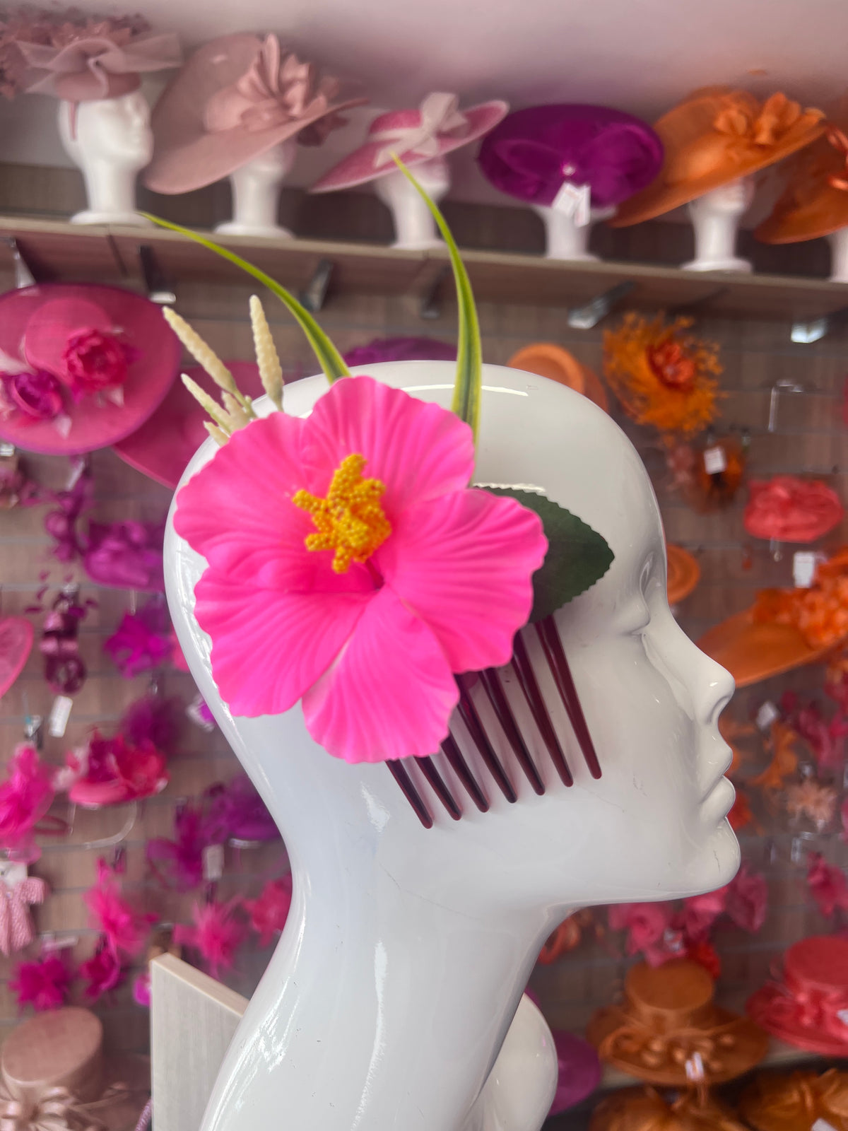 Hot Pink Hawaiian Hair Flower Comb-Fascinators Direct