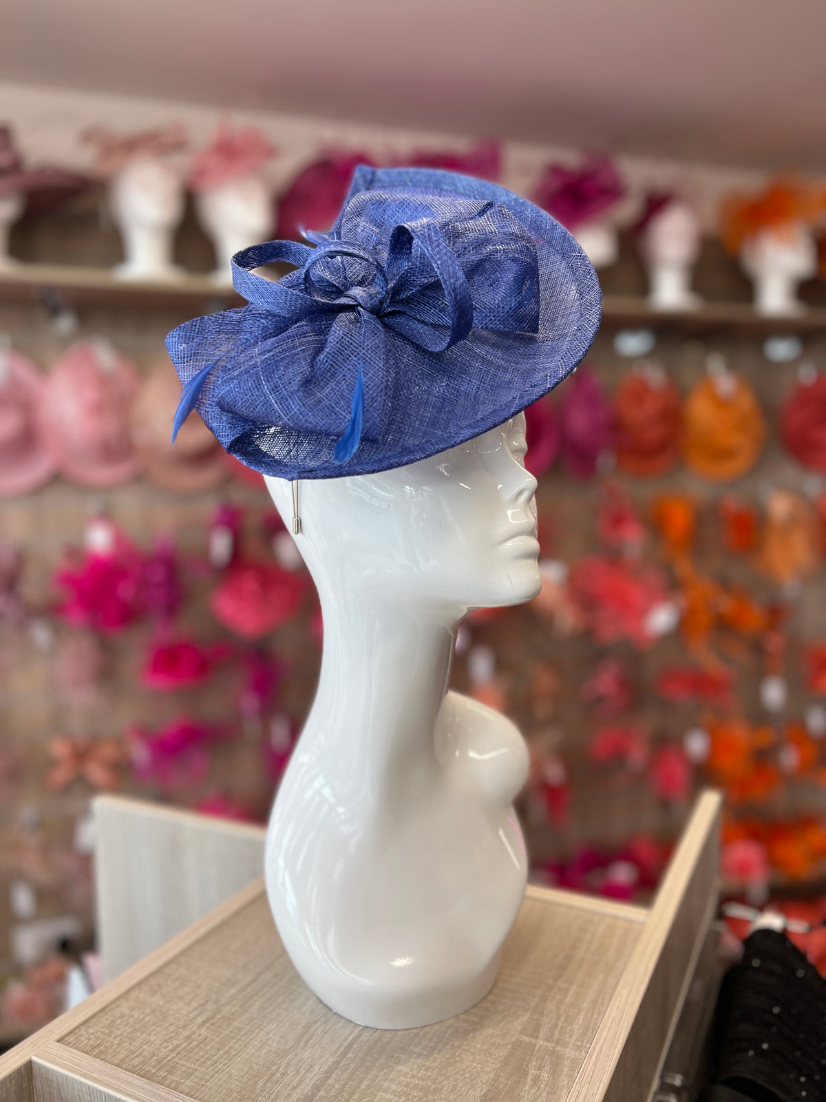 Indigo Disc Fascinator with Decorative Bow-Fascinators Direct