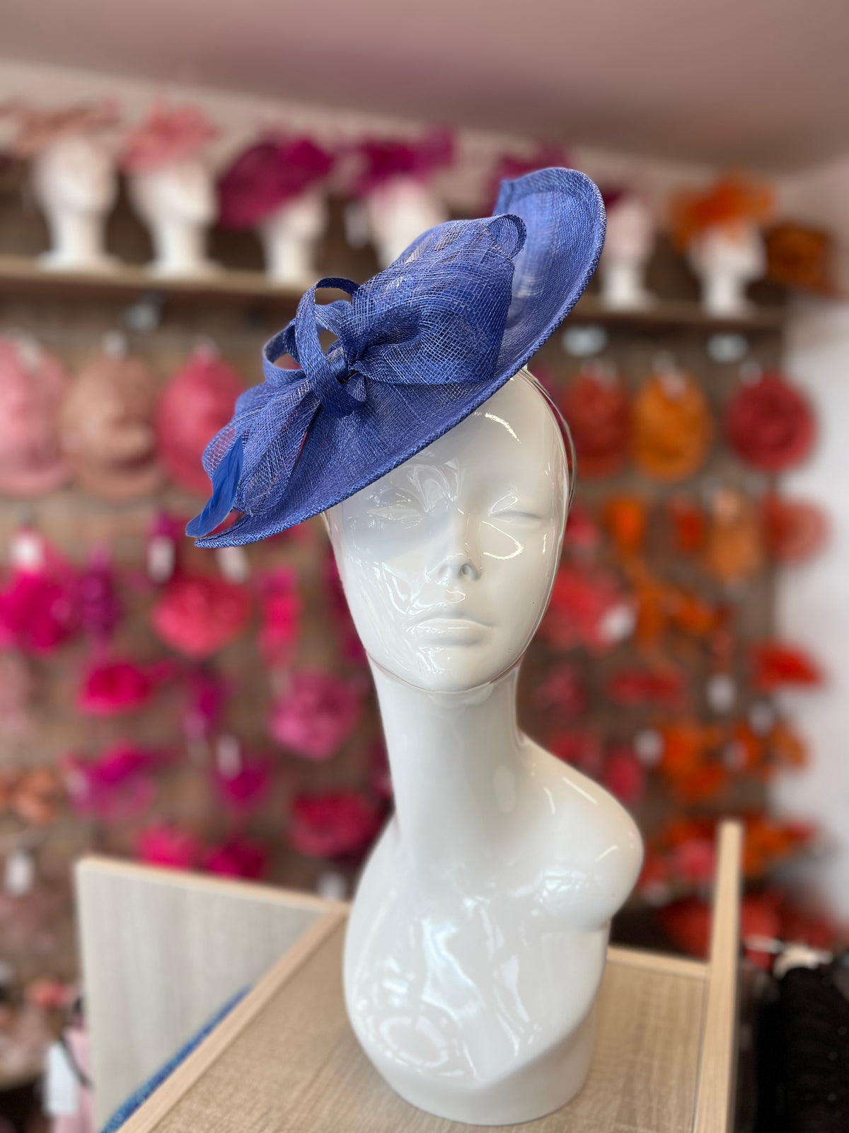 Indigo Disc Fascinator with Decorative Bow-Fascinators Direct