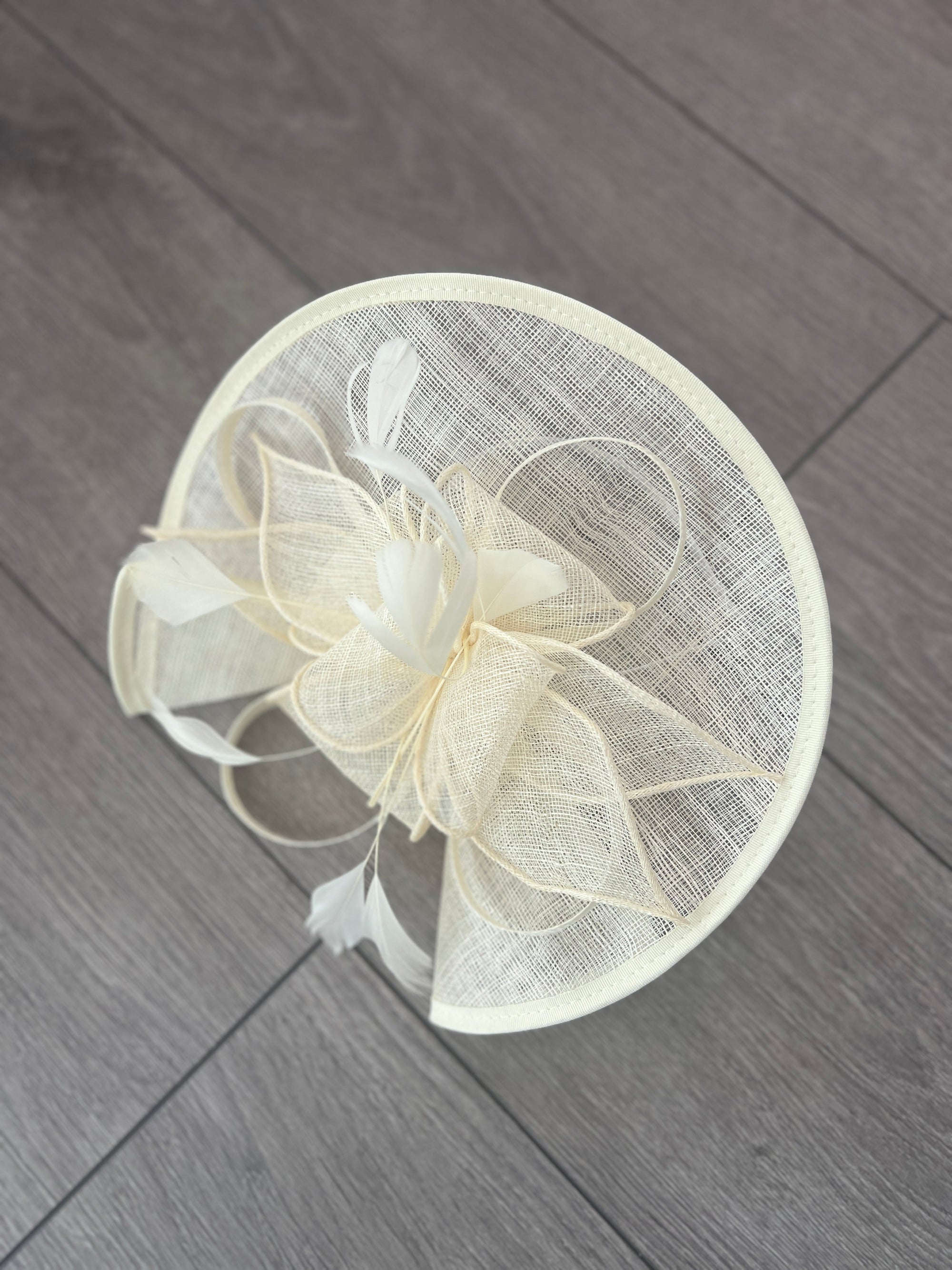 Ivory Asymmetric Disc Fascinator With Feathers-Fascinators Direct