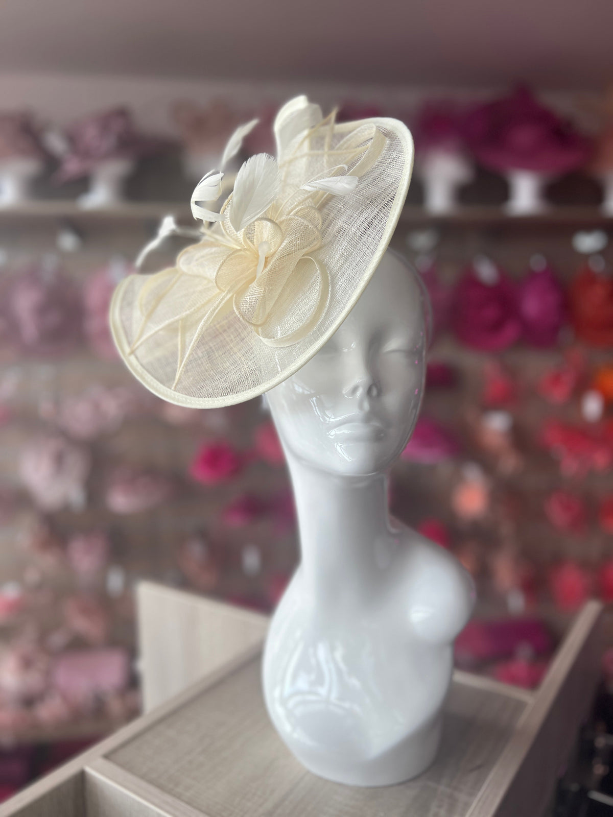 Ivory Asymmetric Disc Fascinator With Feathers-Fascinators Direct