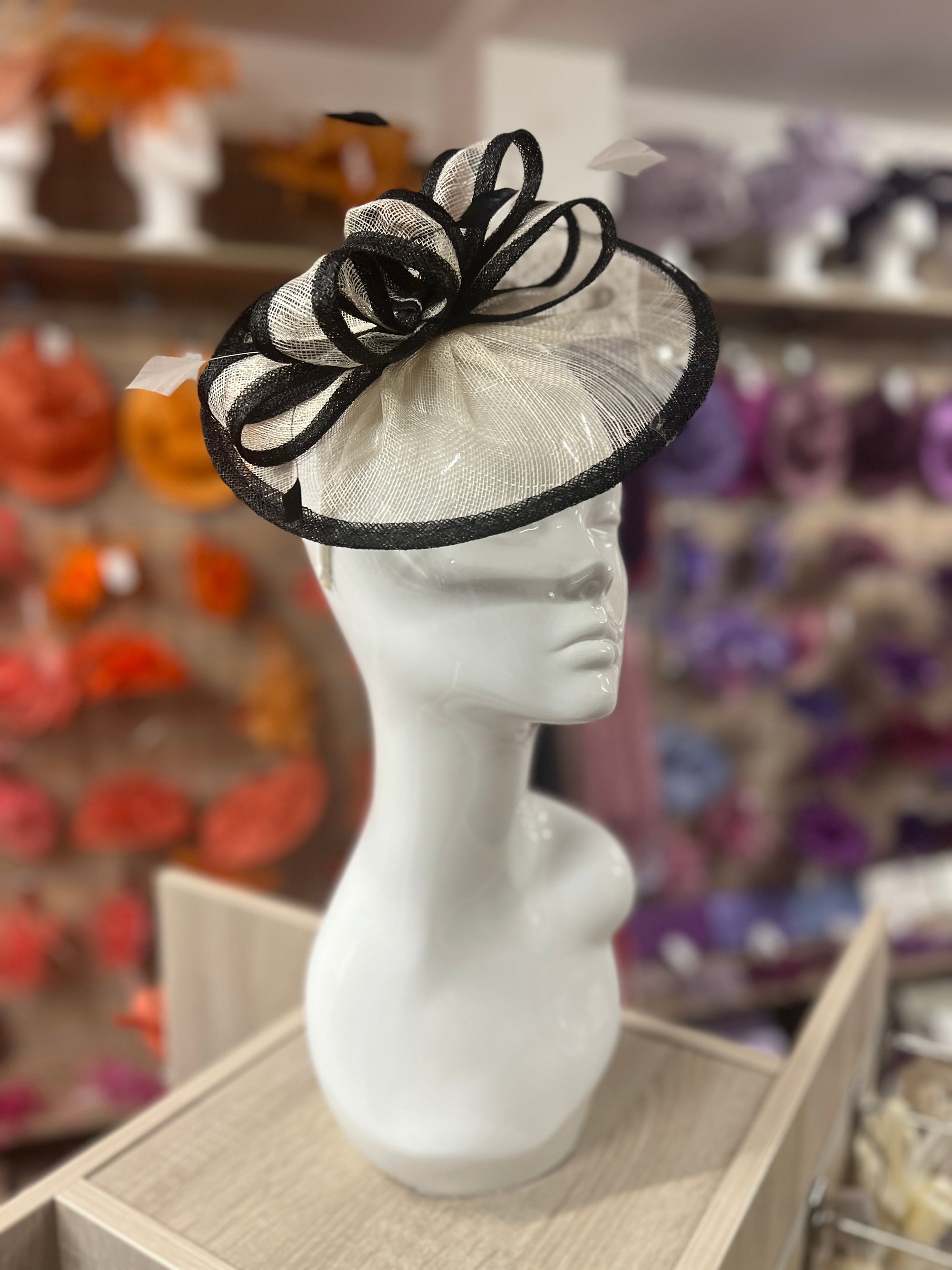 Ivory & Black Curved Disc Fascinator-Fascinators Direct