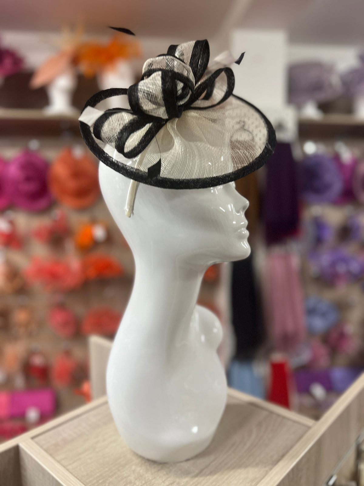 Ivory &amp; Black Curved Disc Fascinator-Fascinators Direct