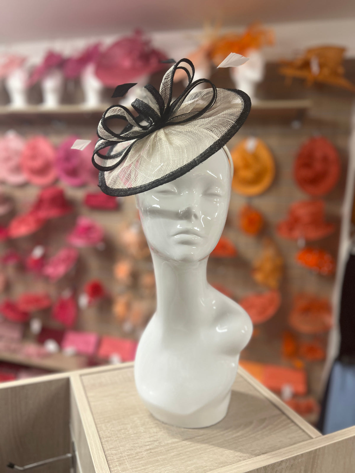 Ivory &amp; Black Curved Disc Fascinator-Fascinators Direct