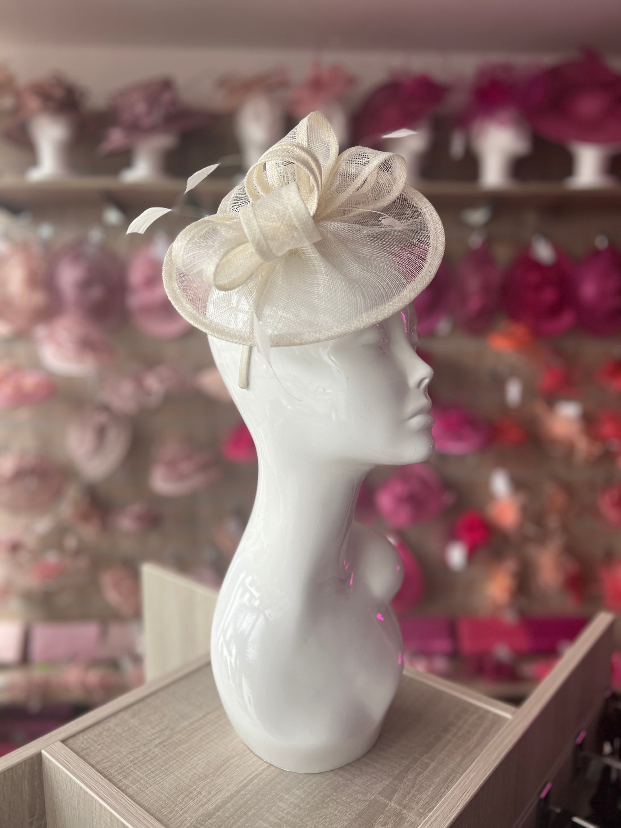 Ivory Curved Disc Fascinator-Fascinators Direct