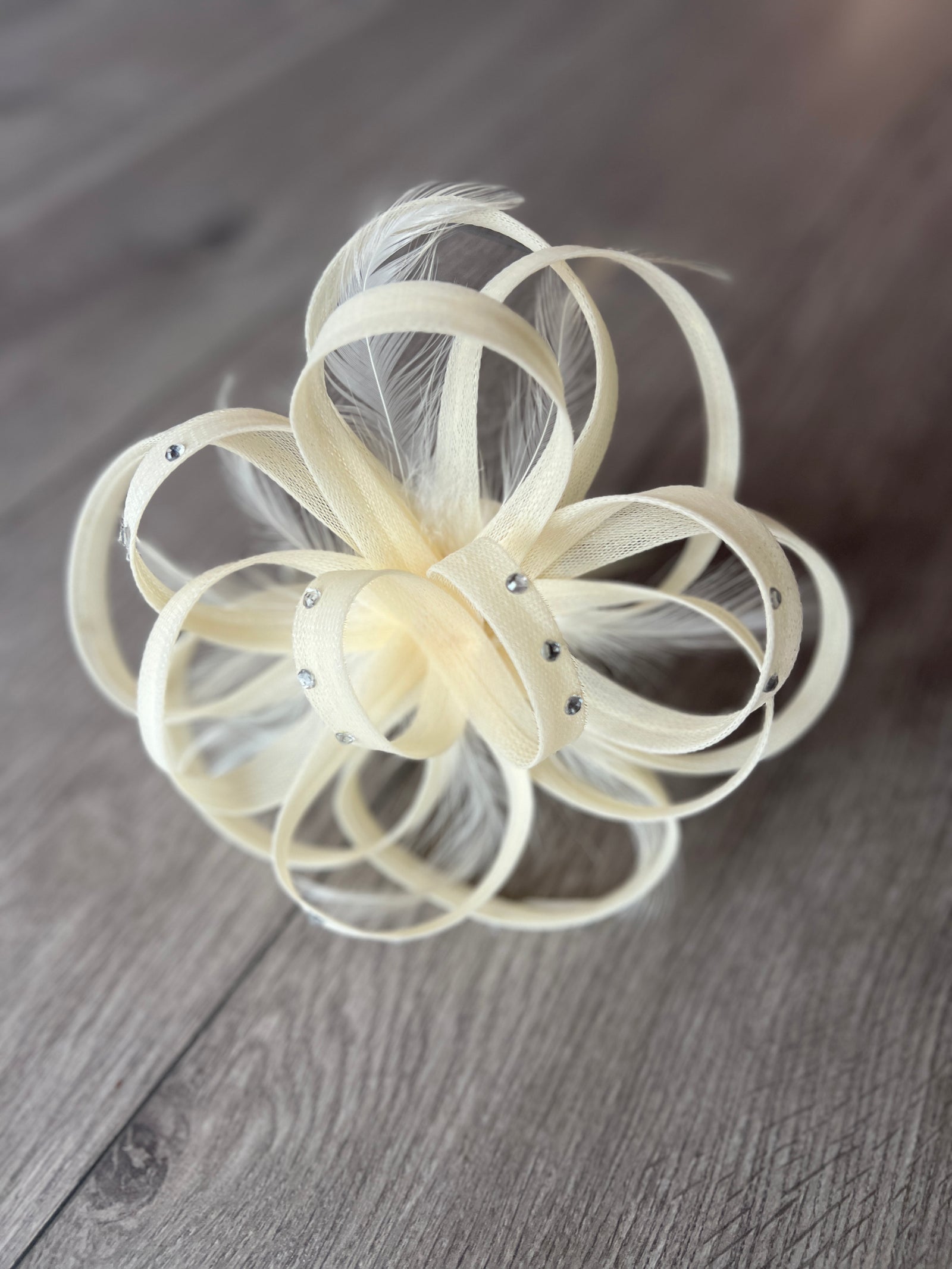 Ivory Diamante Fascinator With Loops & Wispy Feathers-Fascinators Direct