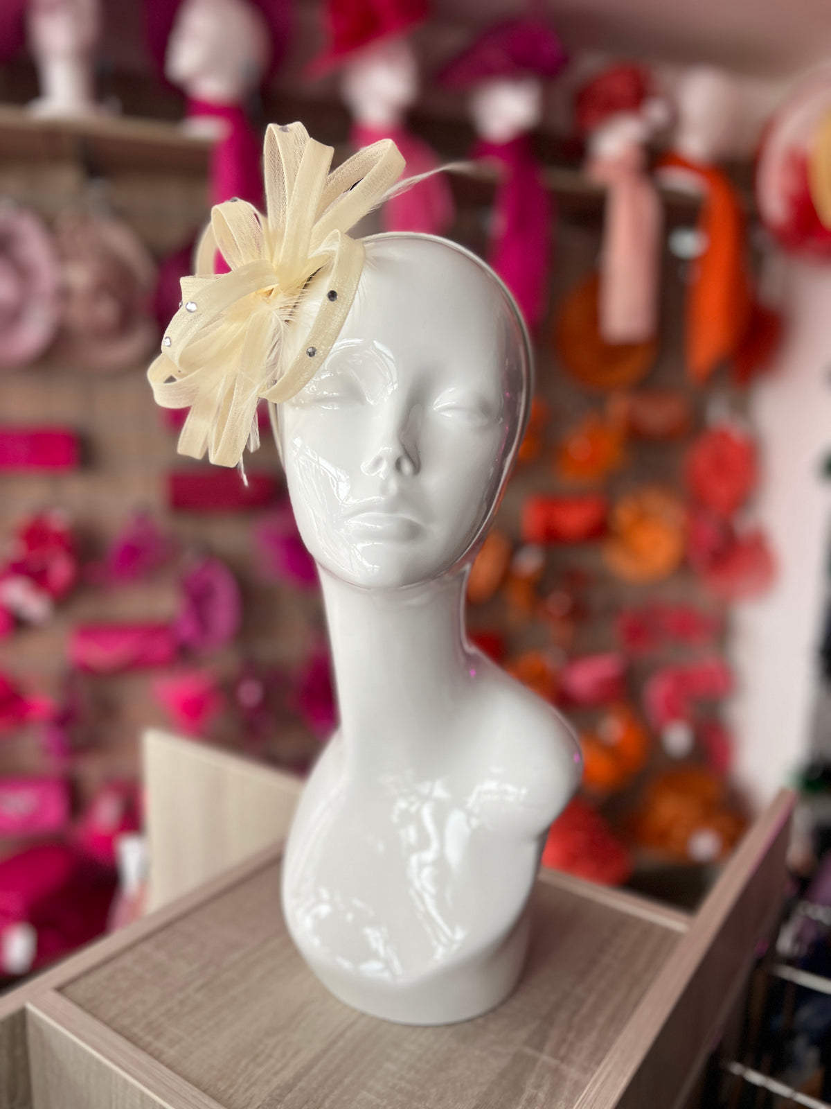 Ivory Diamante Fascinator With Loops &amp; Wispy Feathers-Fascinators Direct