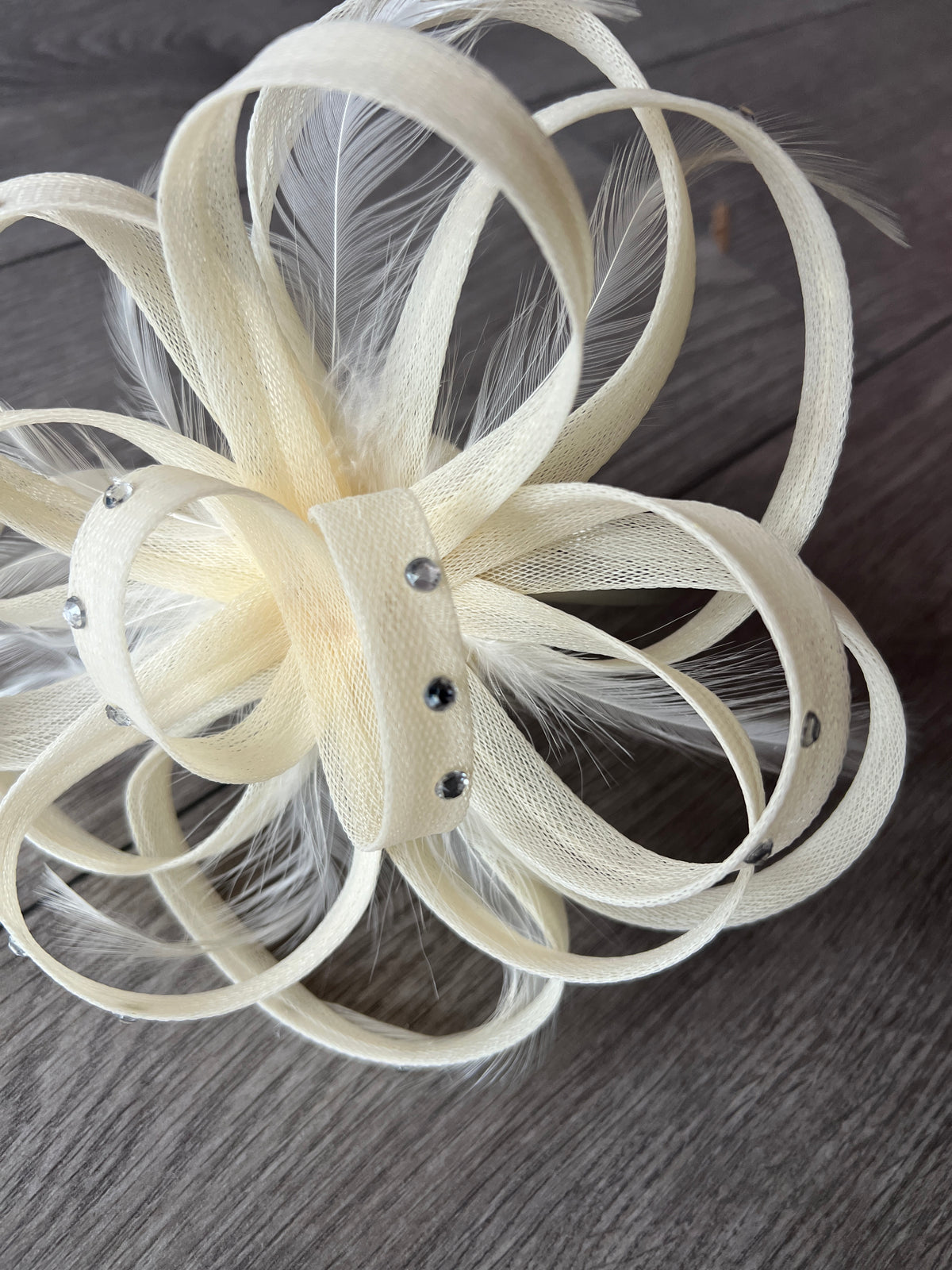 Ivory Diamante Fascinator With Loops &amp; Wispy Feathers-Fascinators Direct