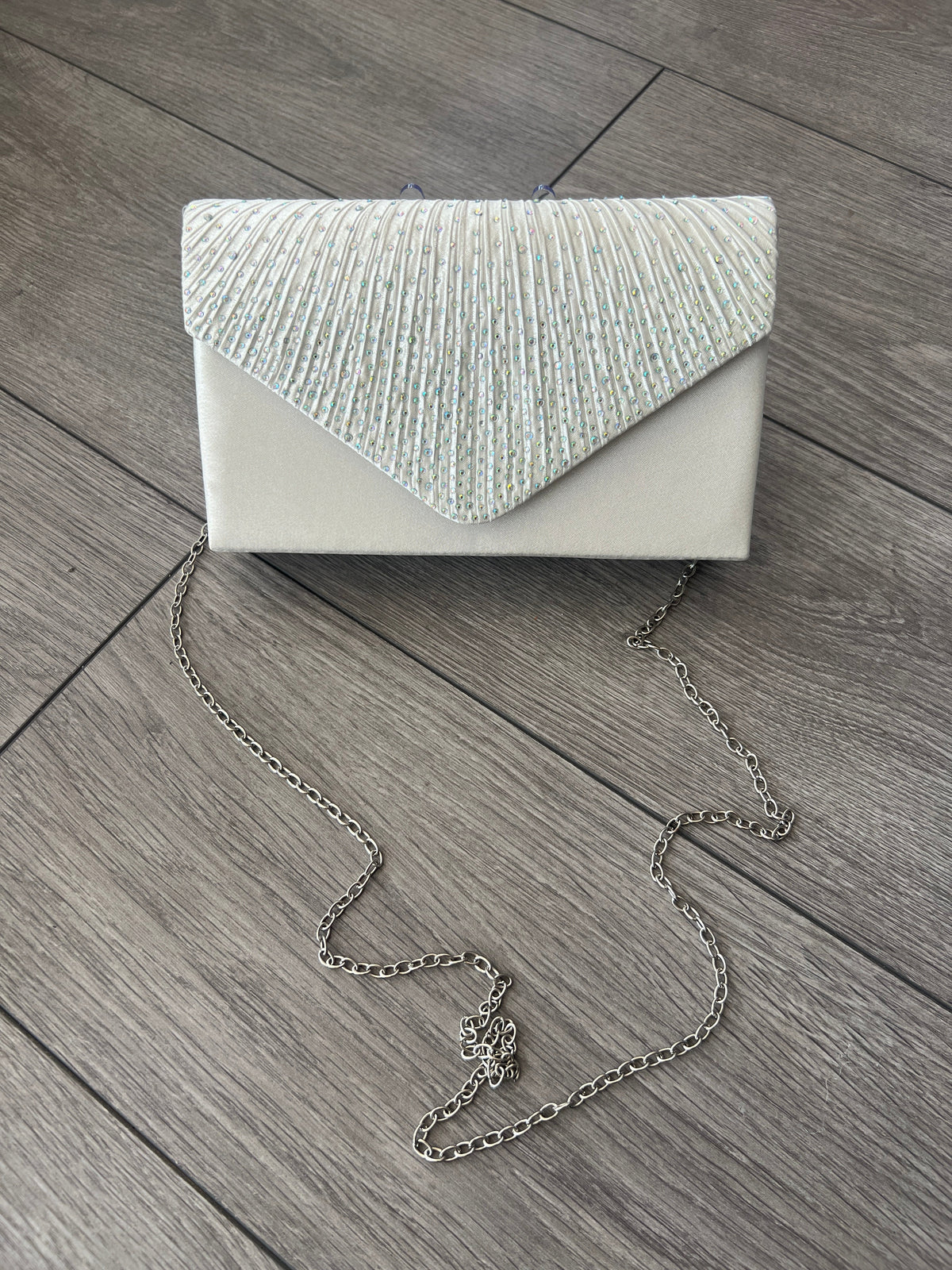 Ivory Envelope Clutch Bag with Rhinestones-Fascinators Direct