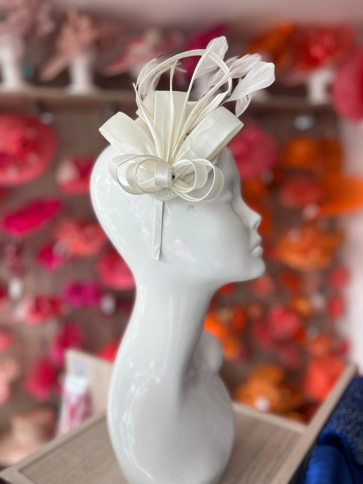 Ivory Fascinated Headband With Looped Satin &amp; Feathers-Fascinators Direct