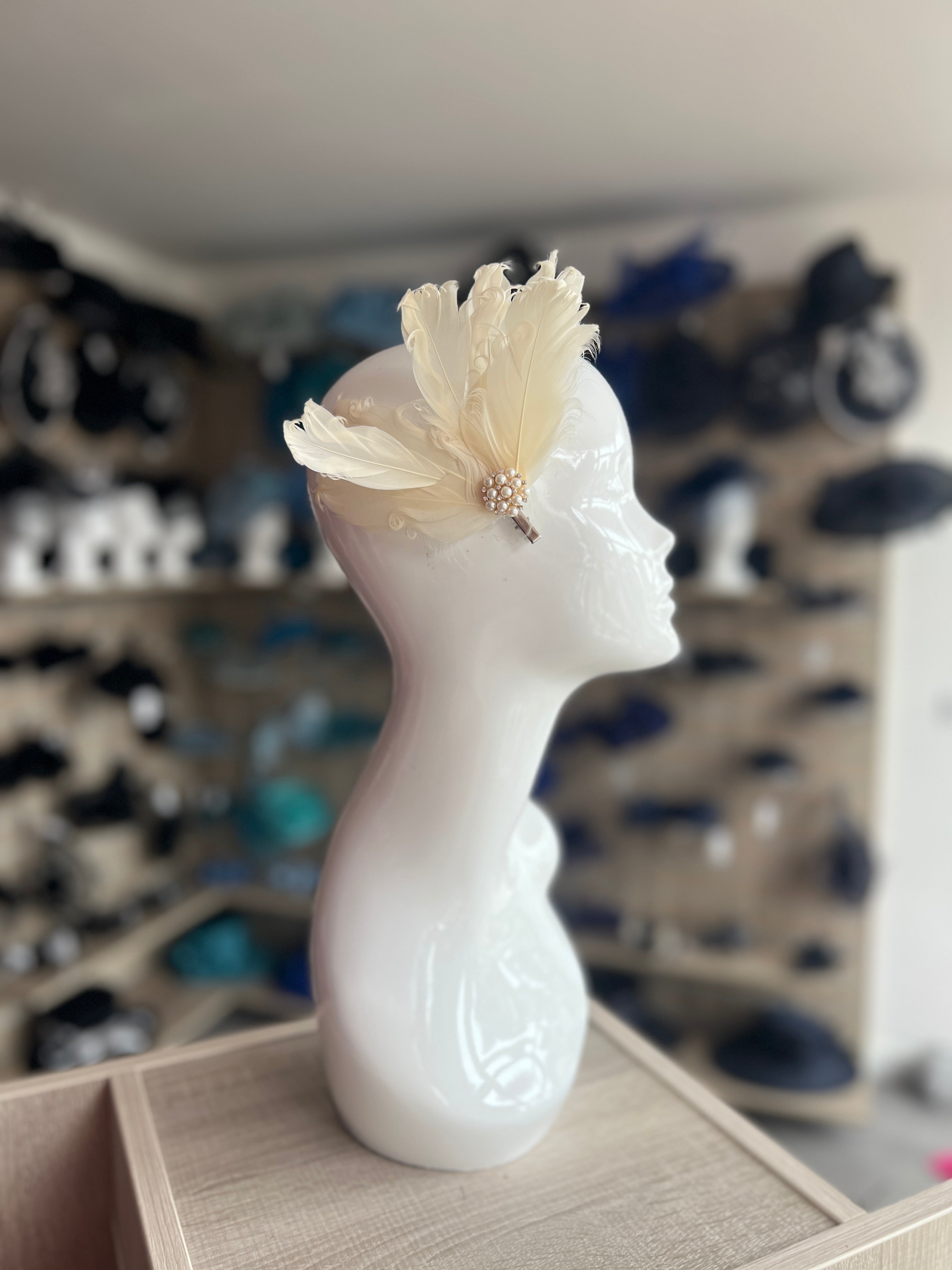 Amazing cream, color, vintage wedding fascinator hair clip feathers pearls Nude-Fascinator-Clip-with-  main image 4