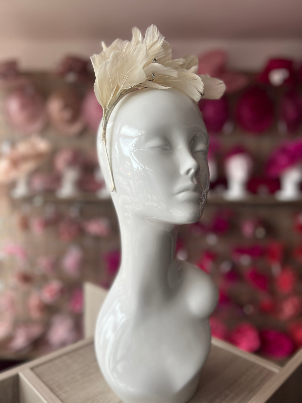 Ivory Fascinator Headband with Feather Petals &amp; Diamanté-Fascinators Direct