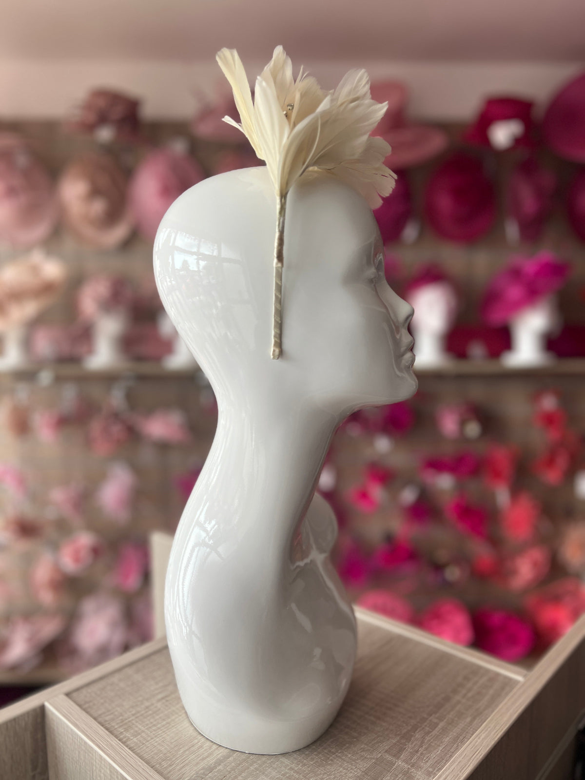 Ivory Fascinator Headband with Feather Petals &amp; Diamanté-Fascinators Direct