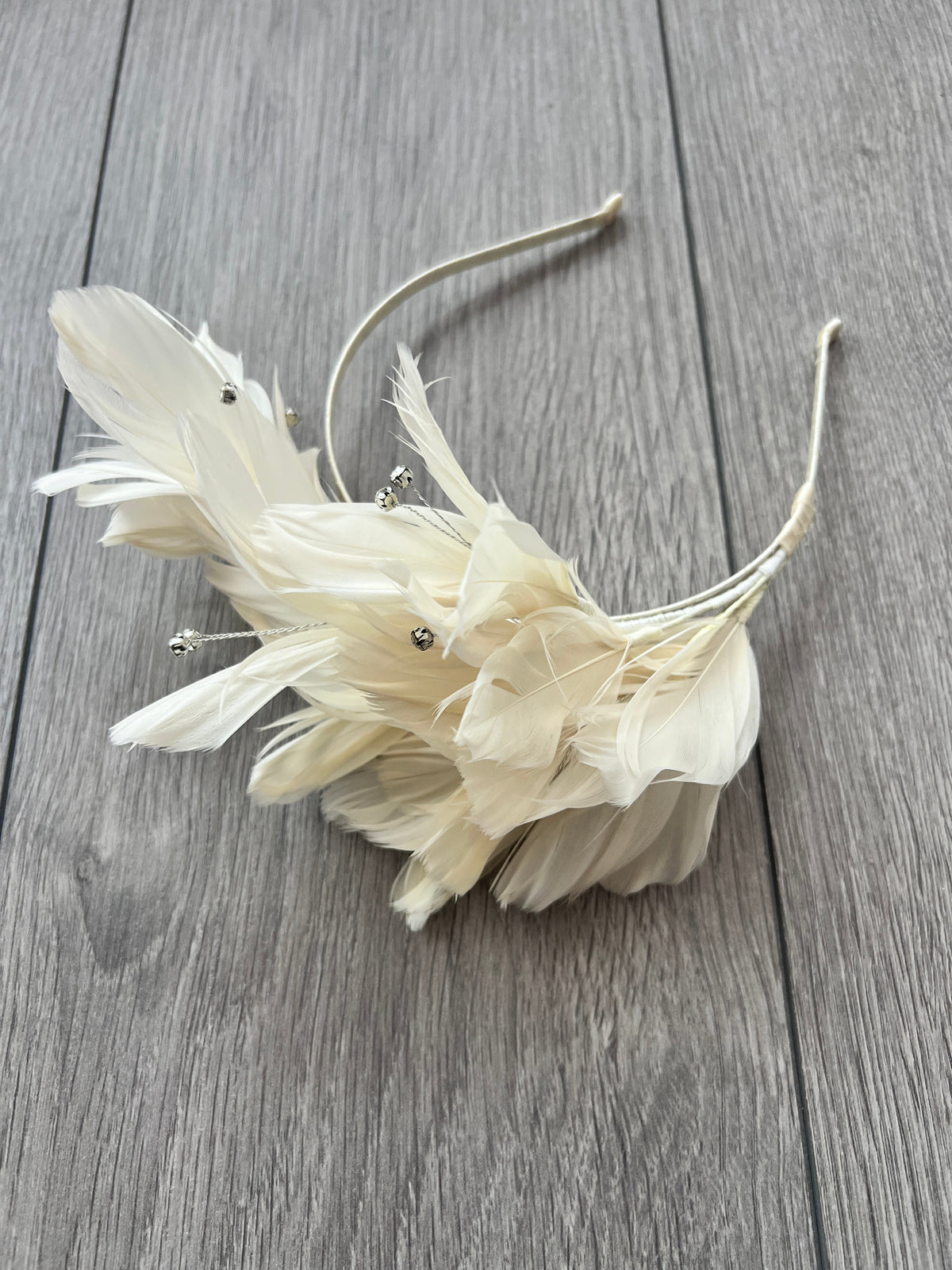 Ivory Fascinator Headband with Feather Petals &amp; Diamanté-Fascinators Direct