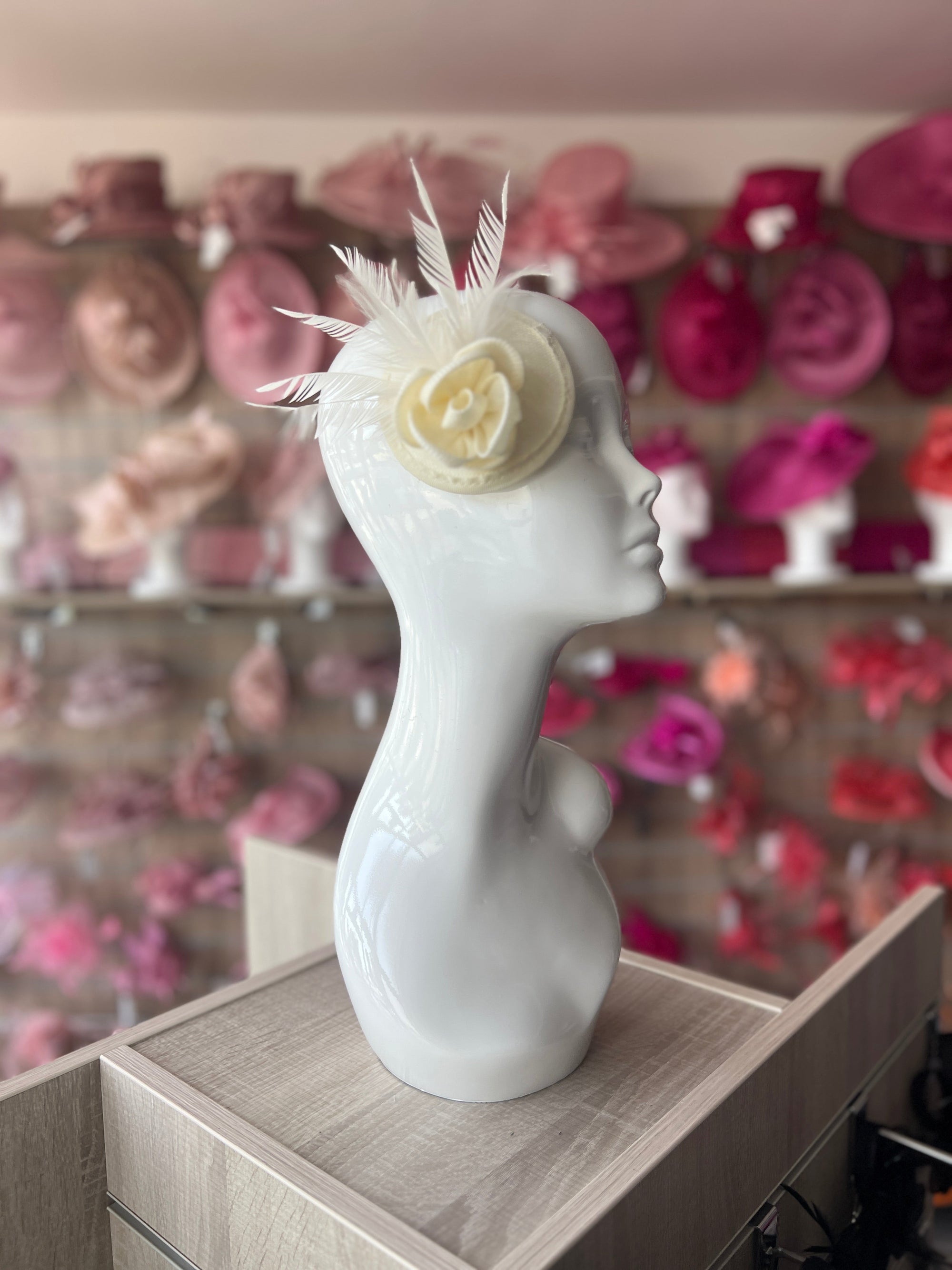Ivory Fascinator with Lily Flower & Feathers-Fascinators Direct