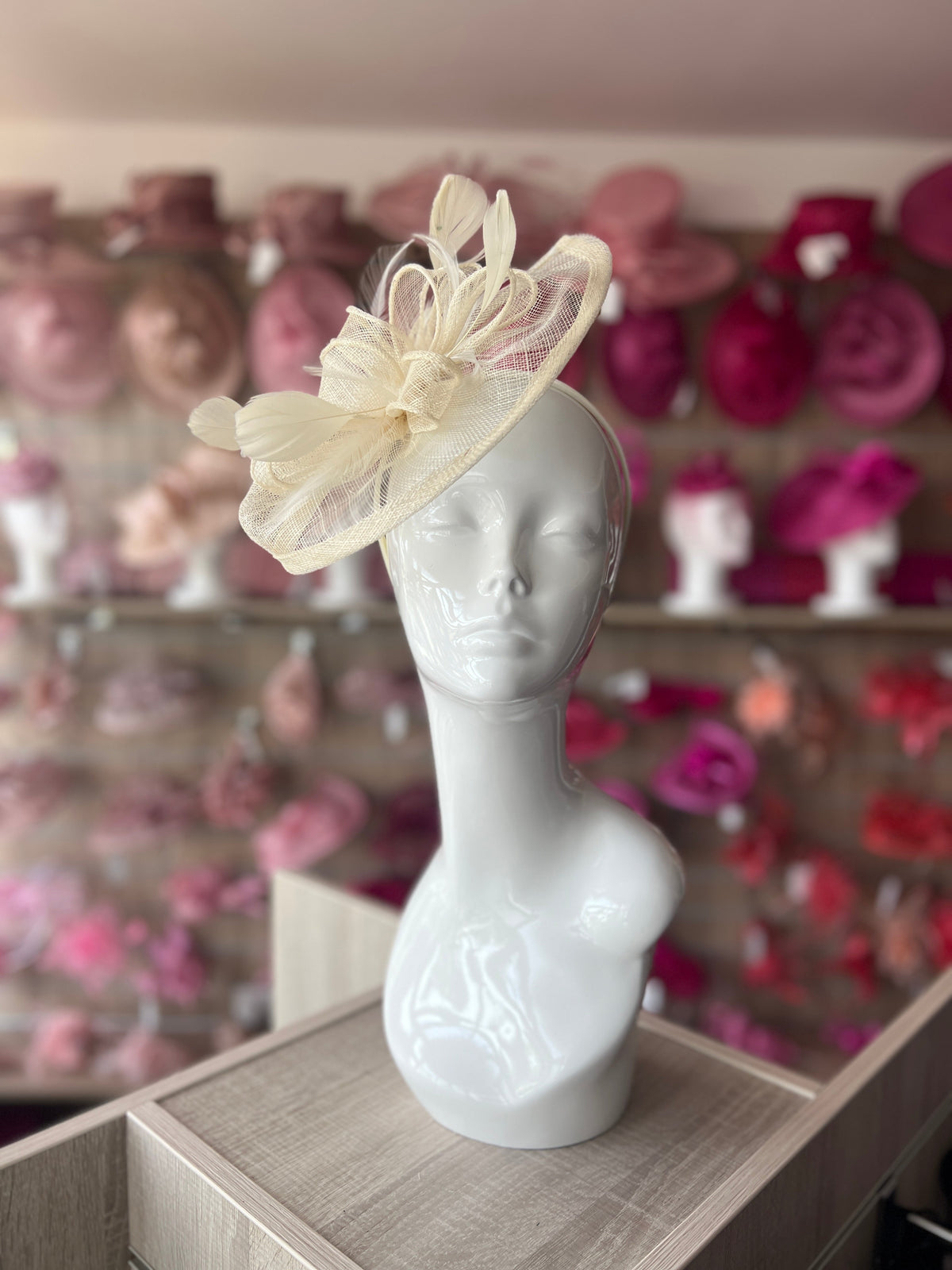 Ivory Fascinator with Ruched Sinamay &amp; Loops-Fascinators Direct