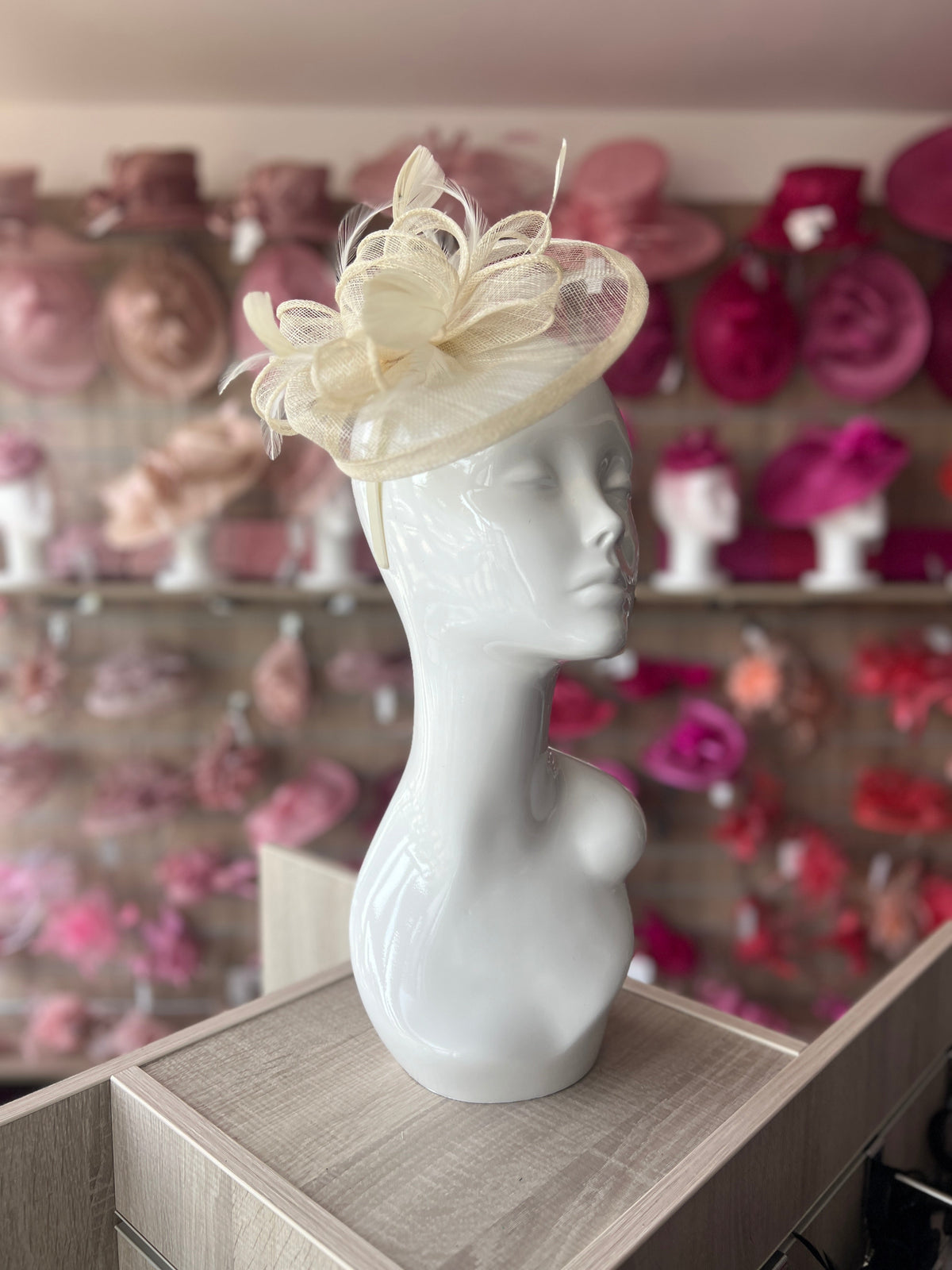 Ivory Fascinator with Ruched Sinamay &amp; Loops-Fascinators Direct