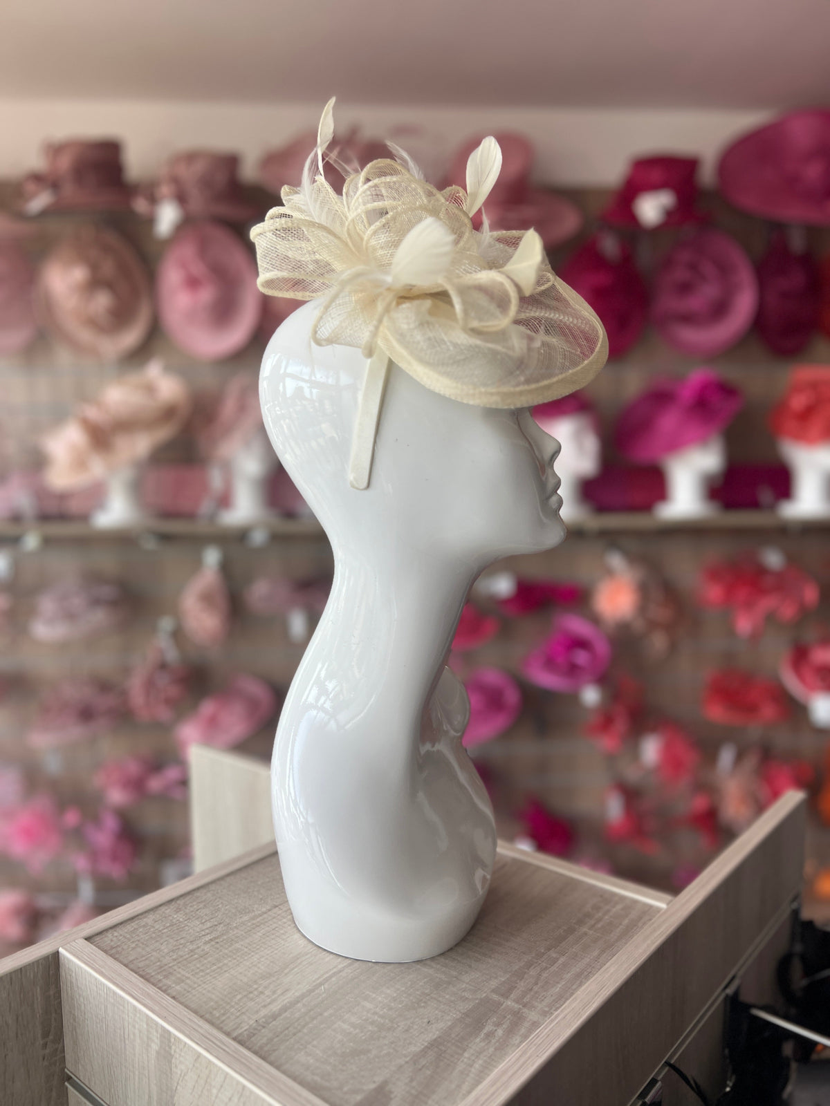 Ivory Fascinator with Ruched Sinamay &amp; Loops-Fascinators Direct