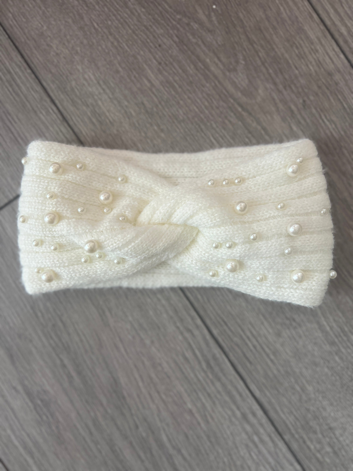 Ivory Knitted Headband Ear Warmer With Assorted Pearls-Fascinators Direct