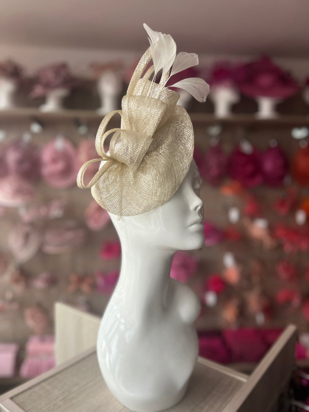 Ivory Metallic Fascinator With Oval Base-Fascinators Direct
