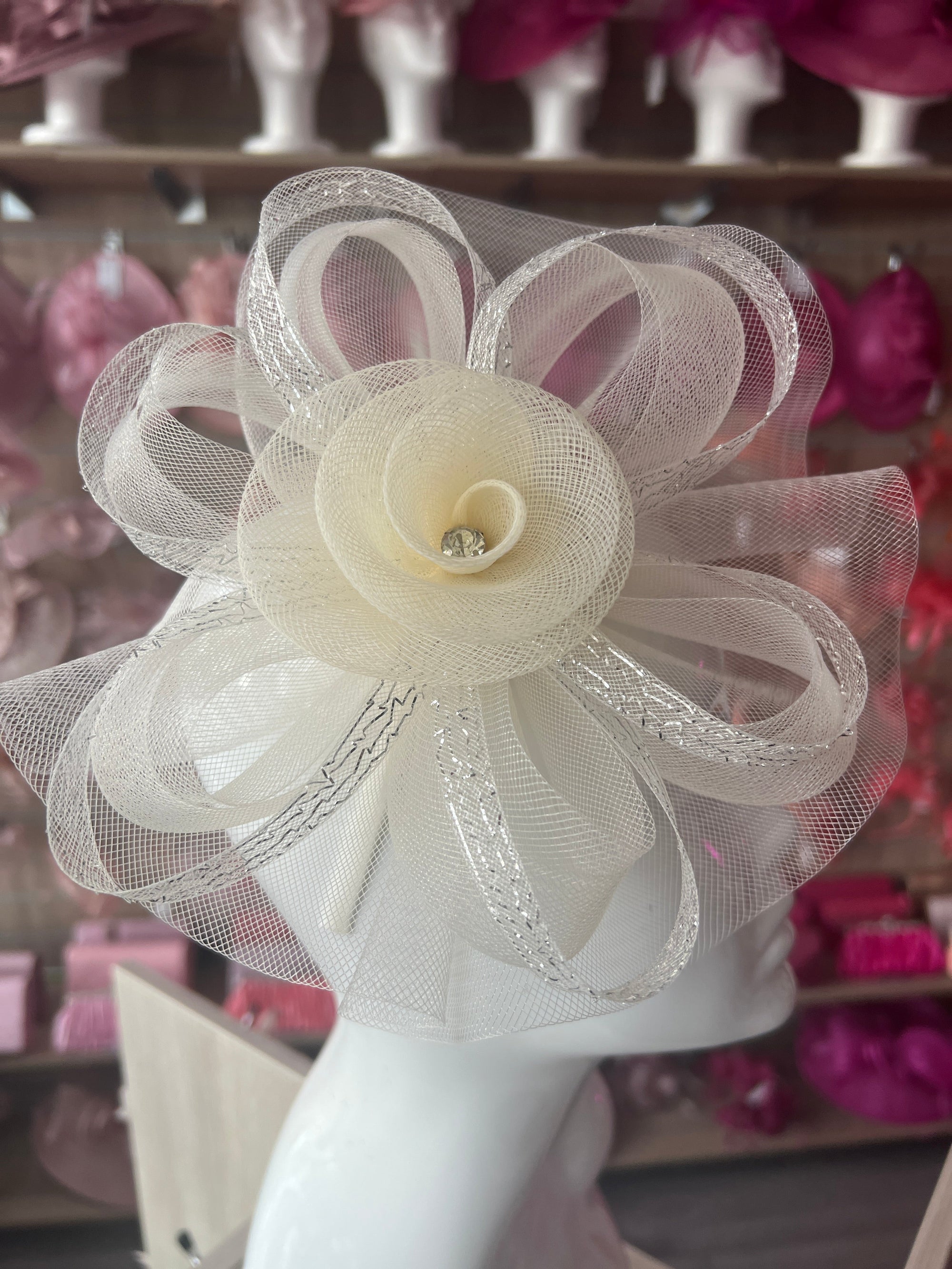 Ivory Metallic Flower Headband Fascinator-Fascinators Direct