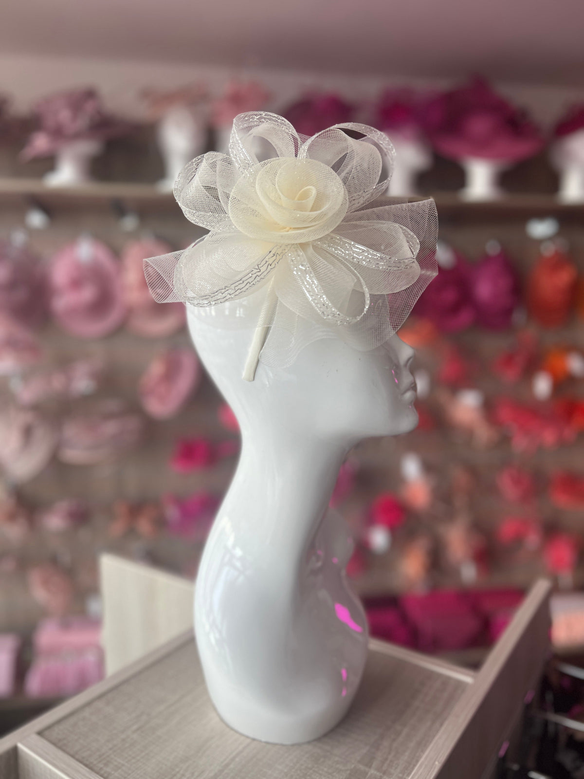Ivory Metallic Flower Headband Fascinator-Fascinators Direct