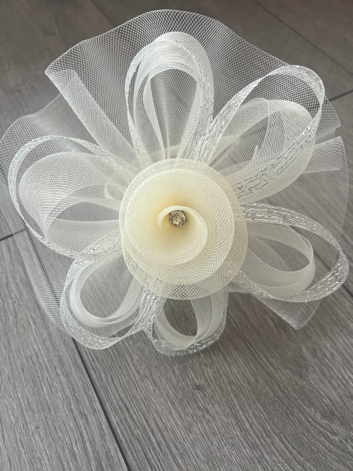 Ivory Metallic Flower Headband Fascinator-Fascinators Direct