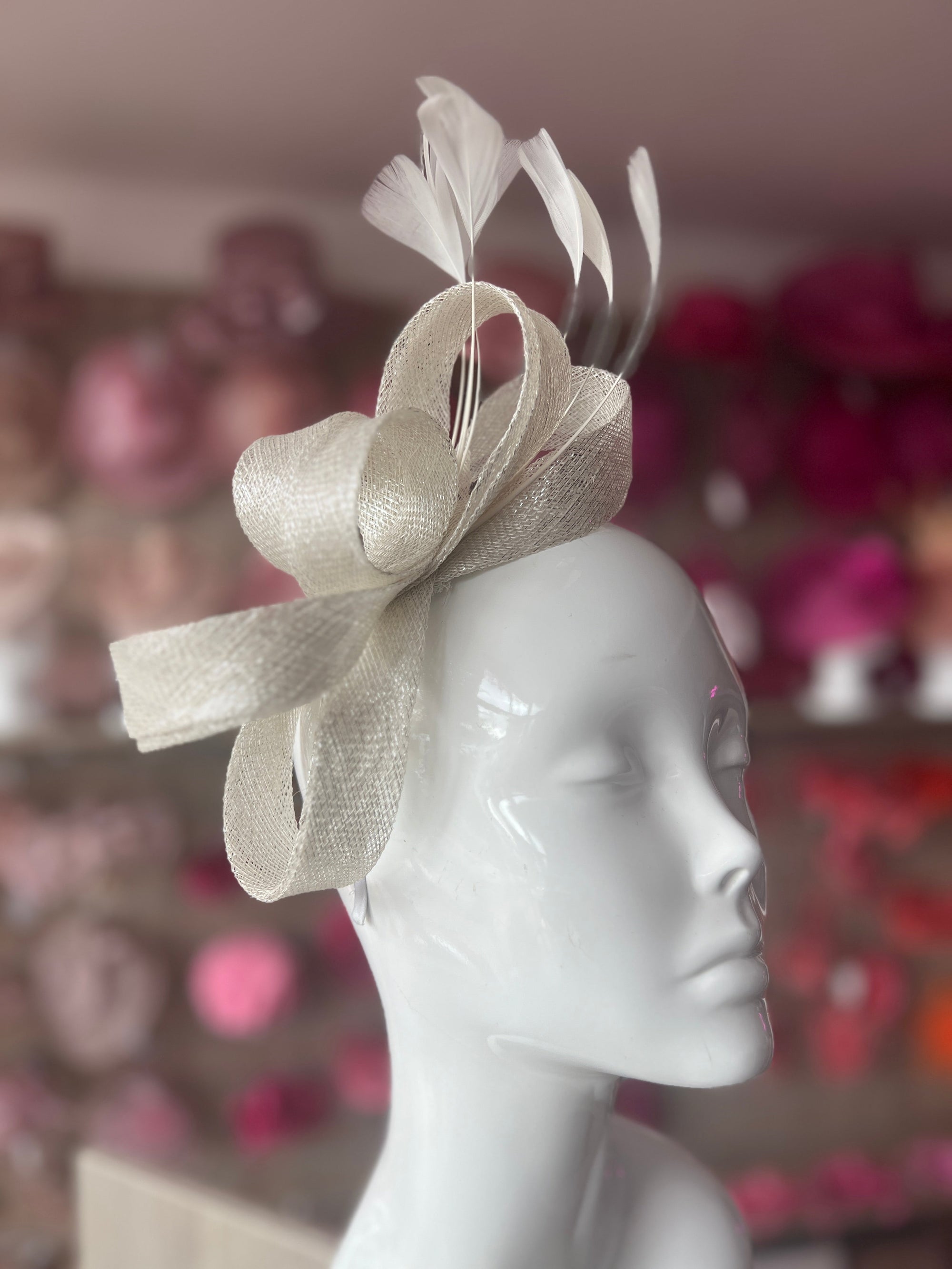 Ivory Metallic Large Loop Feather Headband Fascinator-Fascinators Direct