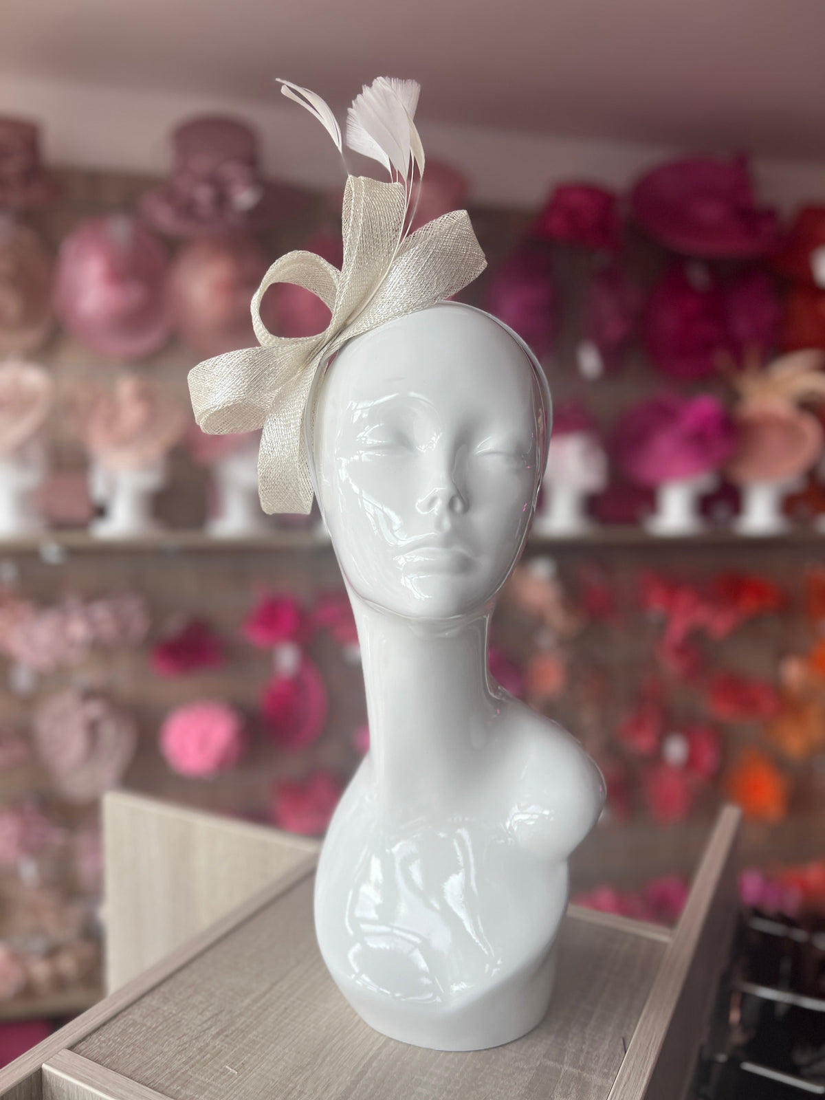 Ivory Metallic Large Loop Feather Headband Fascinator-Fascinators Direct