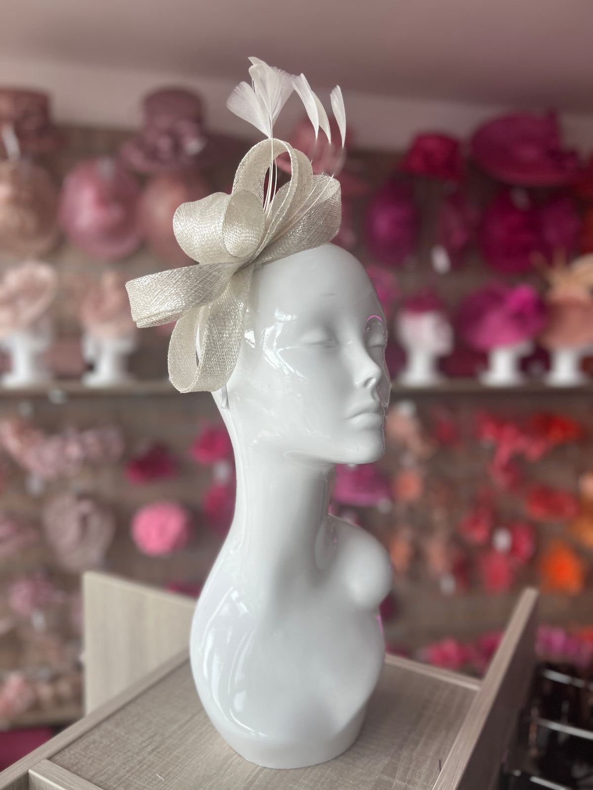 Ivory Metallic Large Loop Feather Headband Fascinator-Fascinators Direct