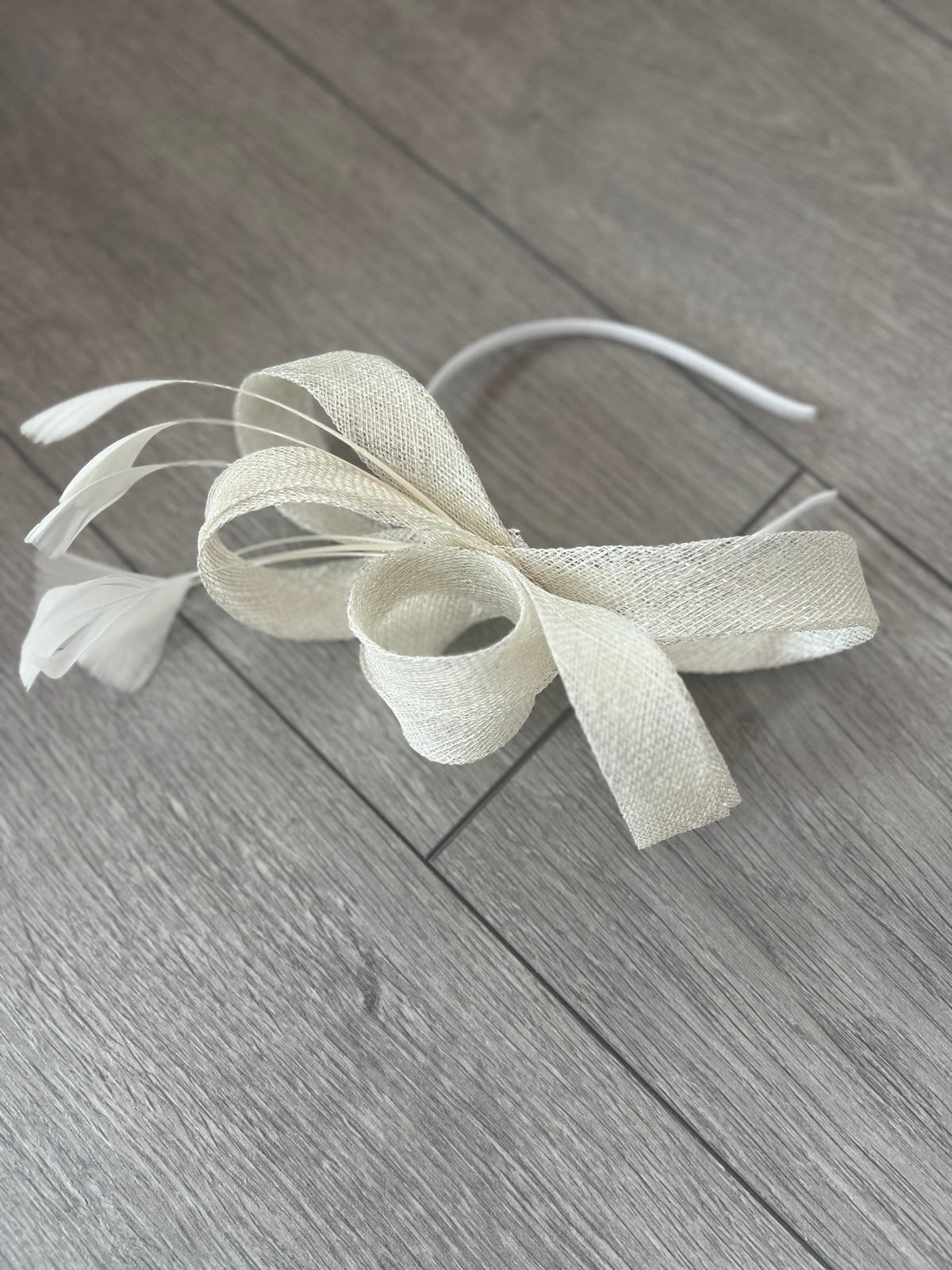 Ivory Metallic Large Loop Feather Headband Fascinator-Fascinators Direct