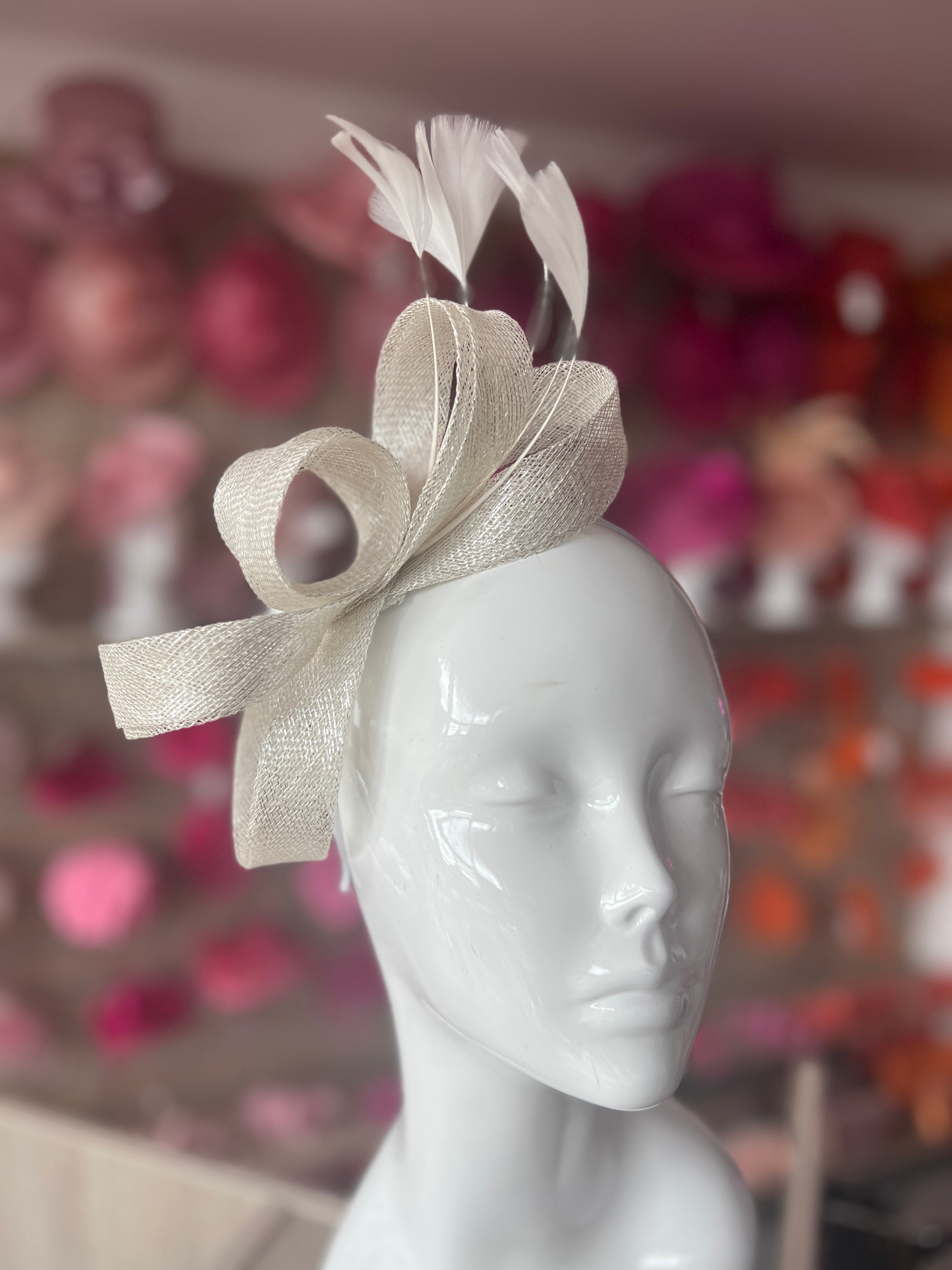 Ivory Metallic Large Loop Feather Headband Fascinator