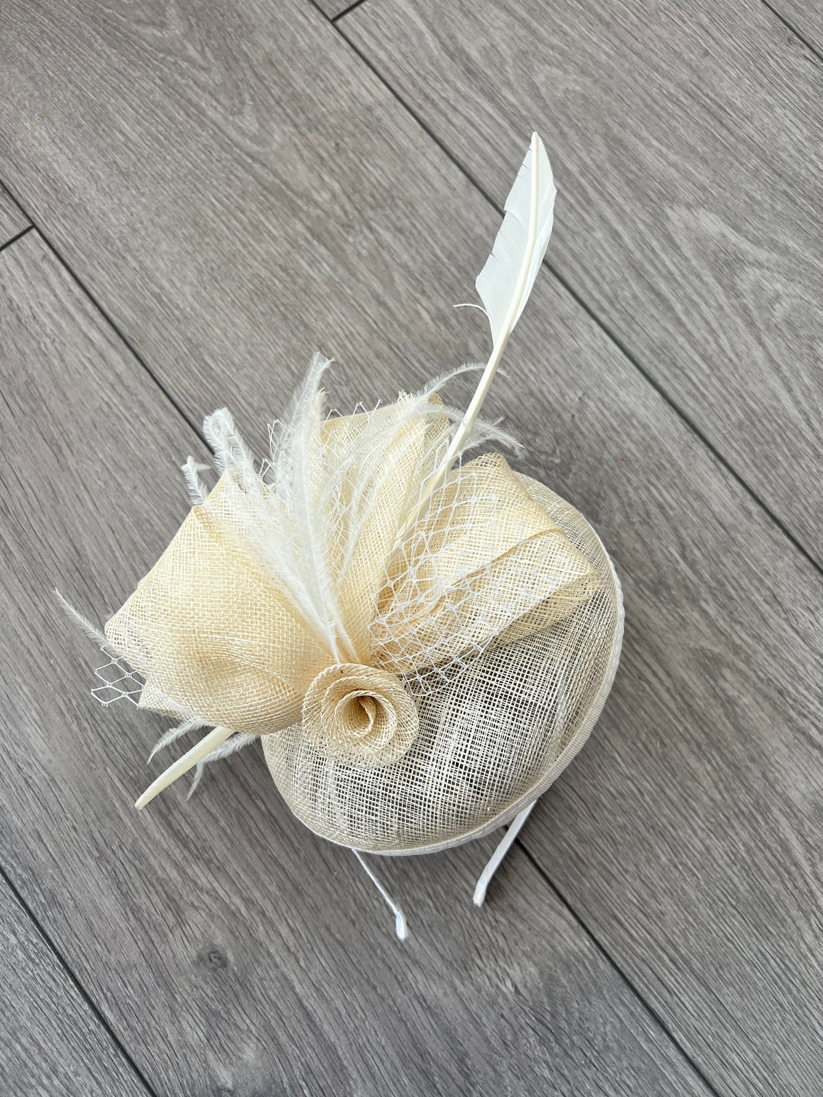 Ivory and Gold Feather Fascinator Hat - outlets wedding, ladies day - choose any colour feathers & satin