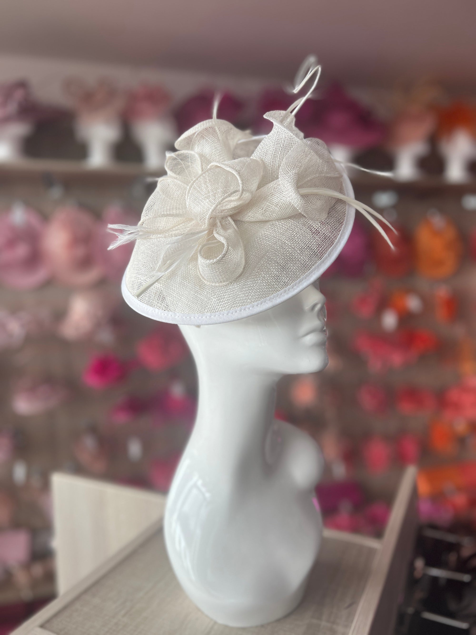 Ivory Sinamay Petunia Flower Fascinator With A Saucer Base-Fascinators Direct