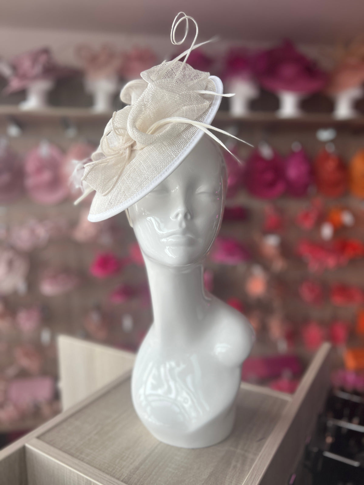 Ivory Sinamay Petunia Flower Fascinator With A Saucer Base-Fascinators Direct