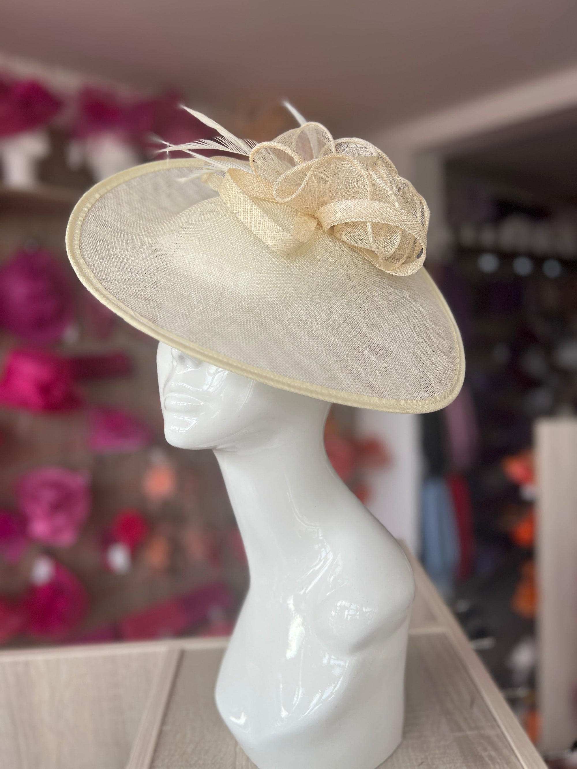 Ivory Teardrop Disc Fascinator With Feathers-Fascinators Direct