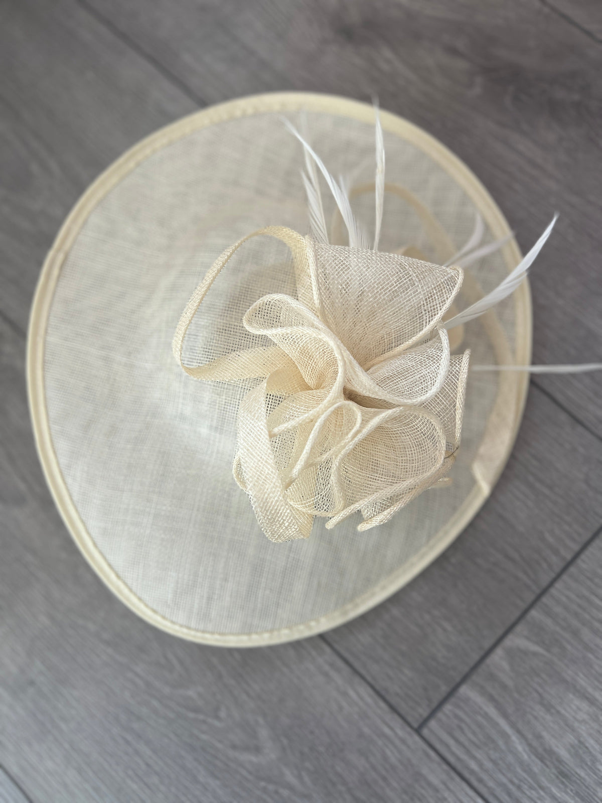 Ivory Teardrop Disc Fascinator With Feathers-Fascinators Direct